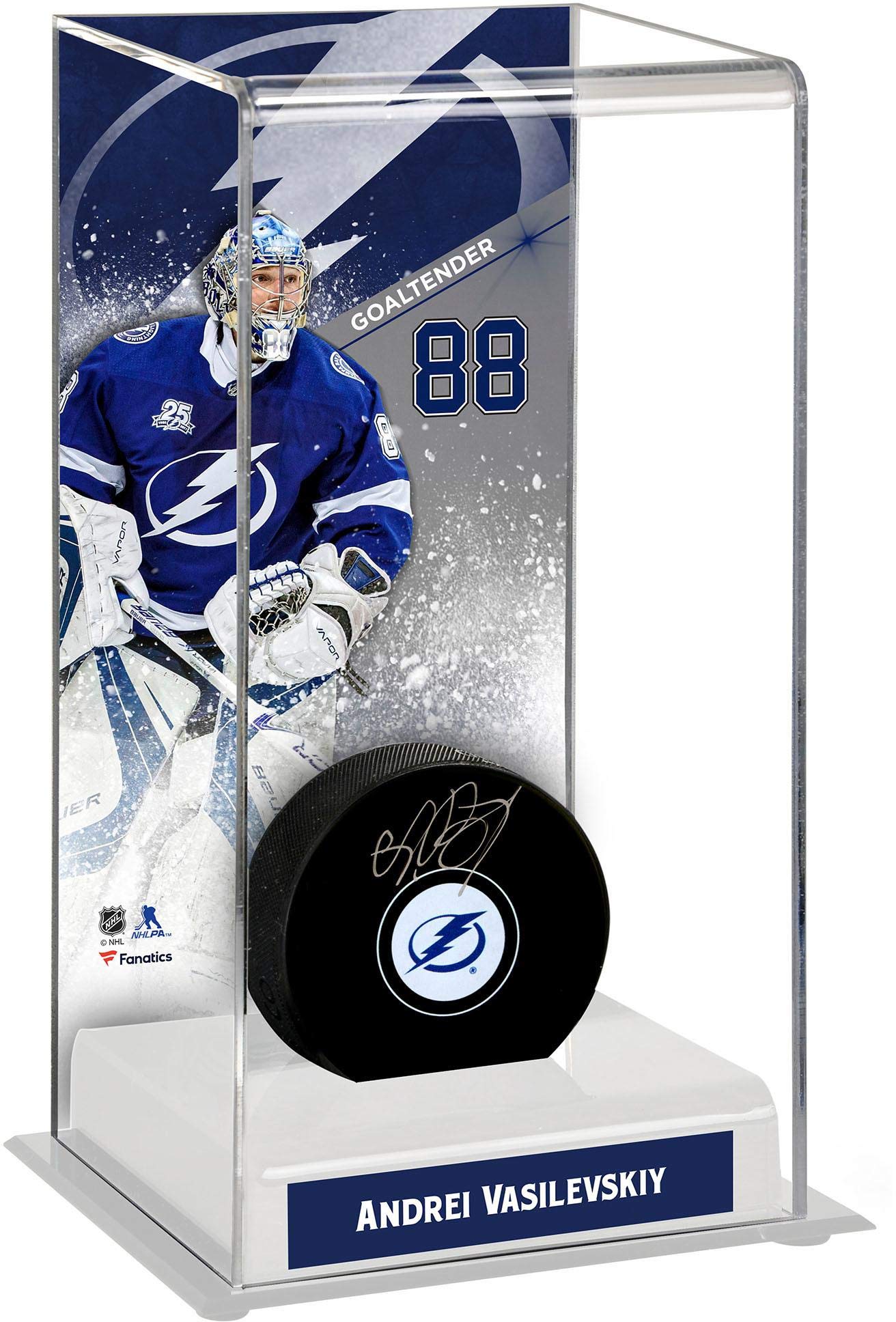 Andrei Vasilevskiy Tampa Bay Lightning Hockey Puck Display Case - Premium Tall Puck Stand for Collectors | Perfect for Home, Office & Sports Memorabilia Showcase