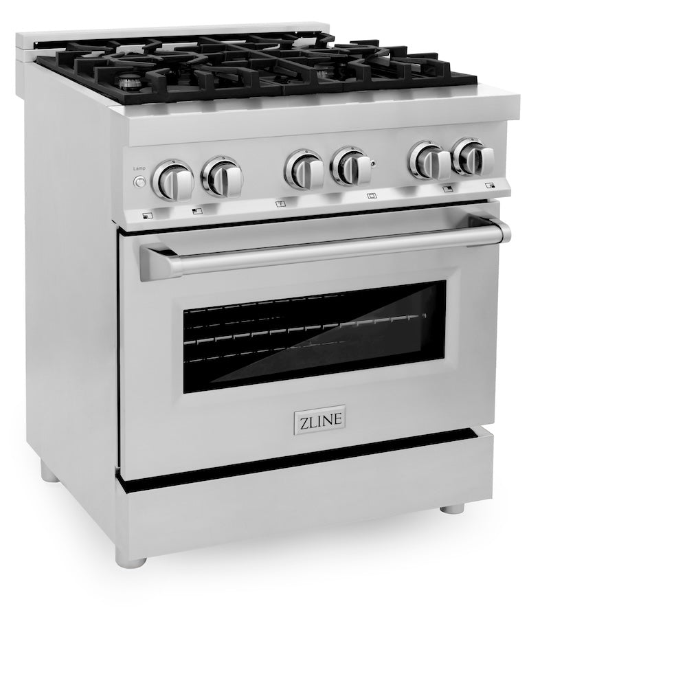 ZLINE 30 Inch Stainless Steel Dual Fuel Range with Over The Range Microwave - Traditional Handle Kitchen Package (2KP RAOTRH30) | Perfect for Modern Home Cooking & Small Space Kitchens