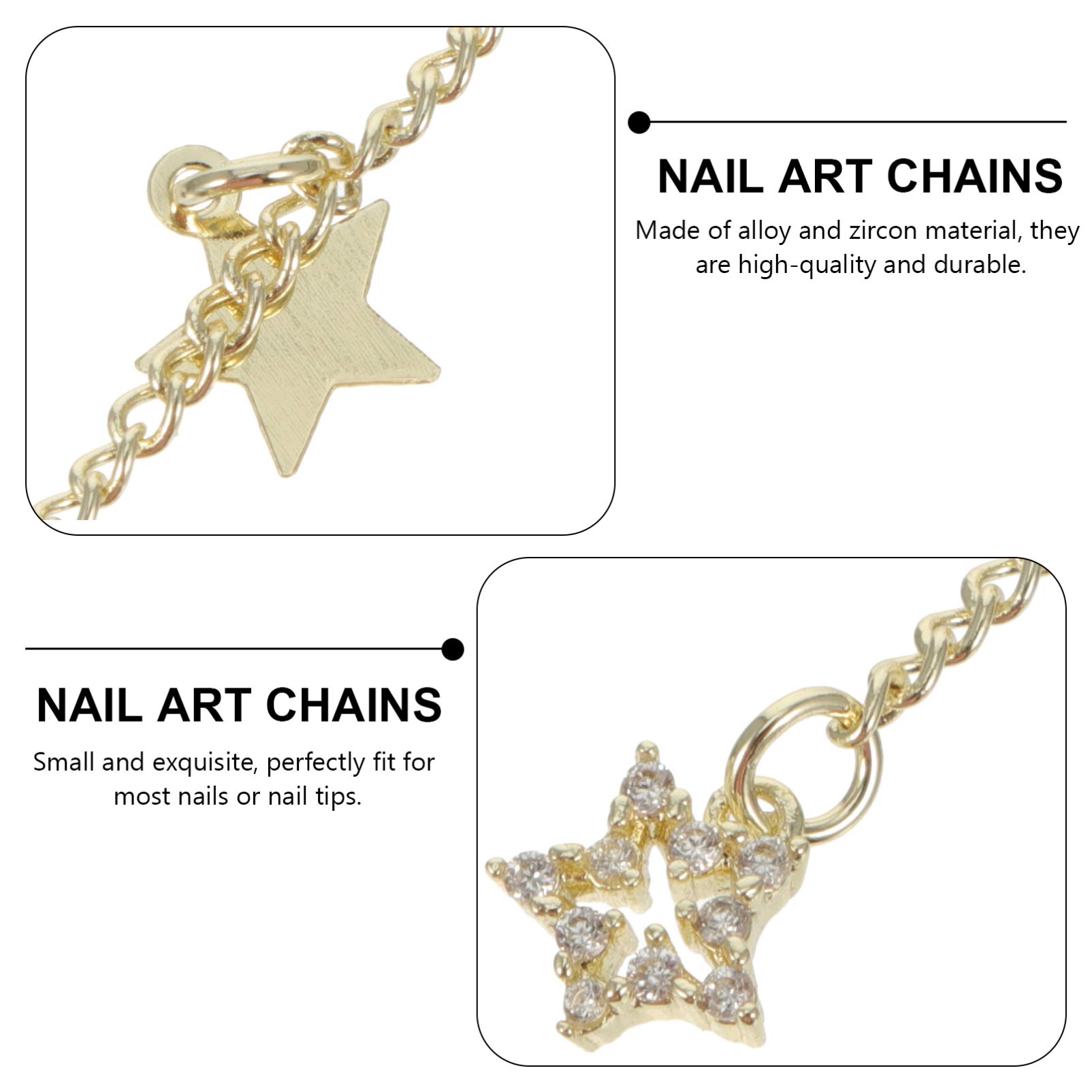 Beaupretty 3Pcs Nail Art Chain Pendants - Gold Silver Rose Gold Nail Jewelry Charms for DIY Manicure, Nail Decoration, Party & Wedding Nail Accessories