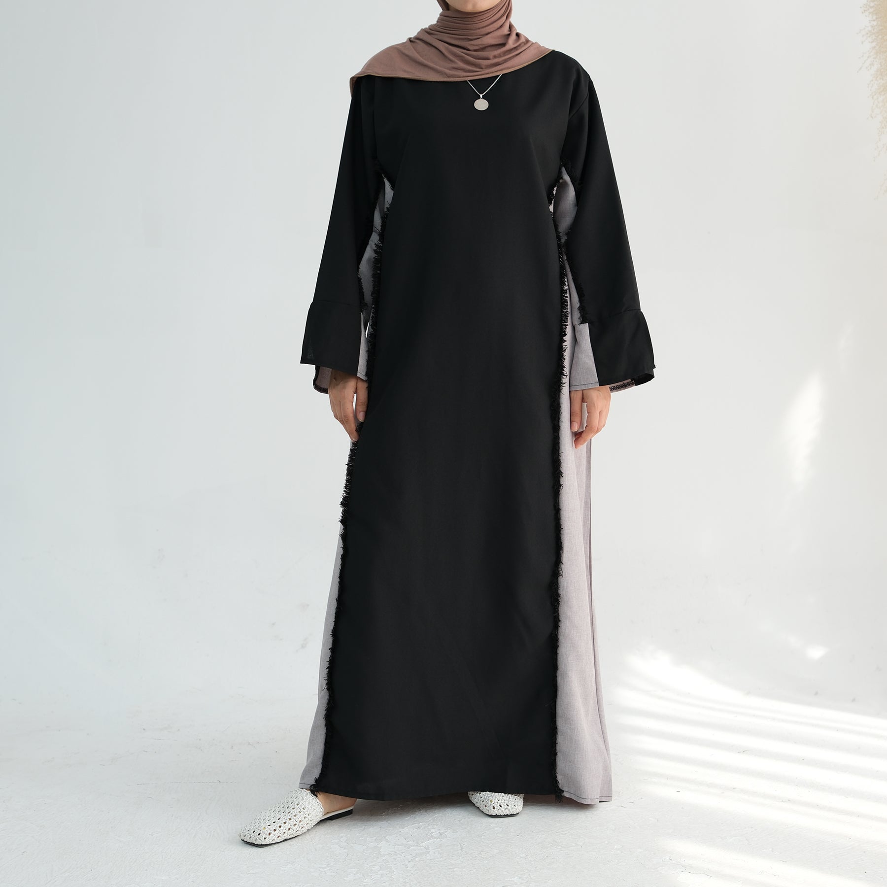 Blair Fringe Abaya Dress - Elegant Black Muslim Abaya with Decorative Fringe | Perfect for Prayer, Mosque, and Special Occasions