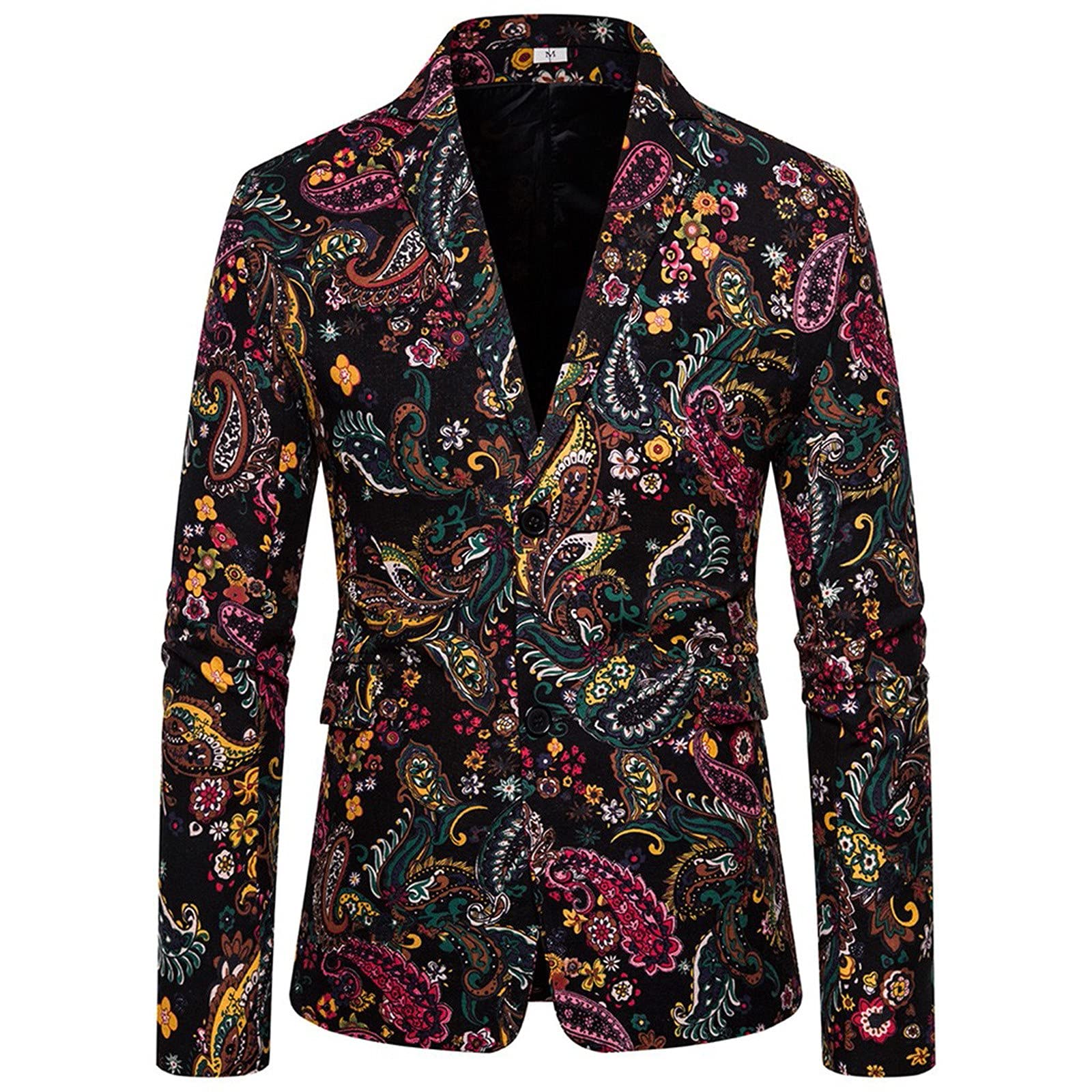 Men's Black Retro Printed Suit Blazer - Single-Breasted Long Sleeve Coat for Autumn Winter | Fashionable Warm Jacket for Business, Office & Formal Occasions