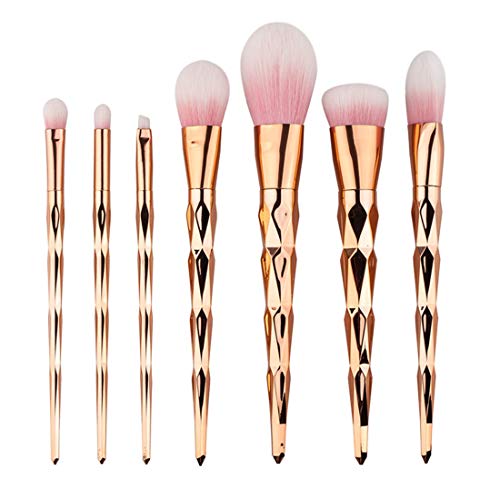 7-Piece Diamond Rainbow Handle Makeup Brush Set - Super Soft Foundation, Blush, Eyeshadow & Lip Brushes for Professional Beauty Makeup | Gradient Gold Cosmetic Tools Kit for Daily Makeup & Special Occasions
