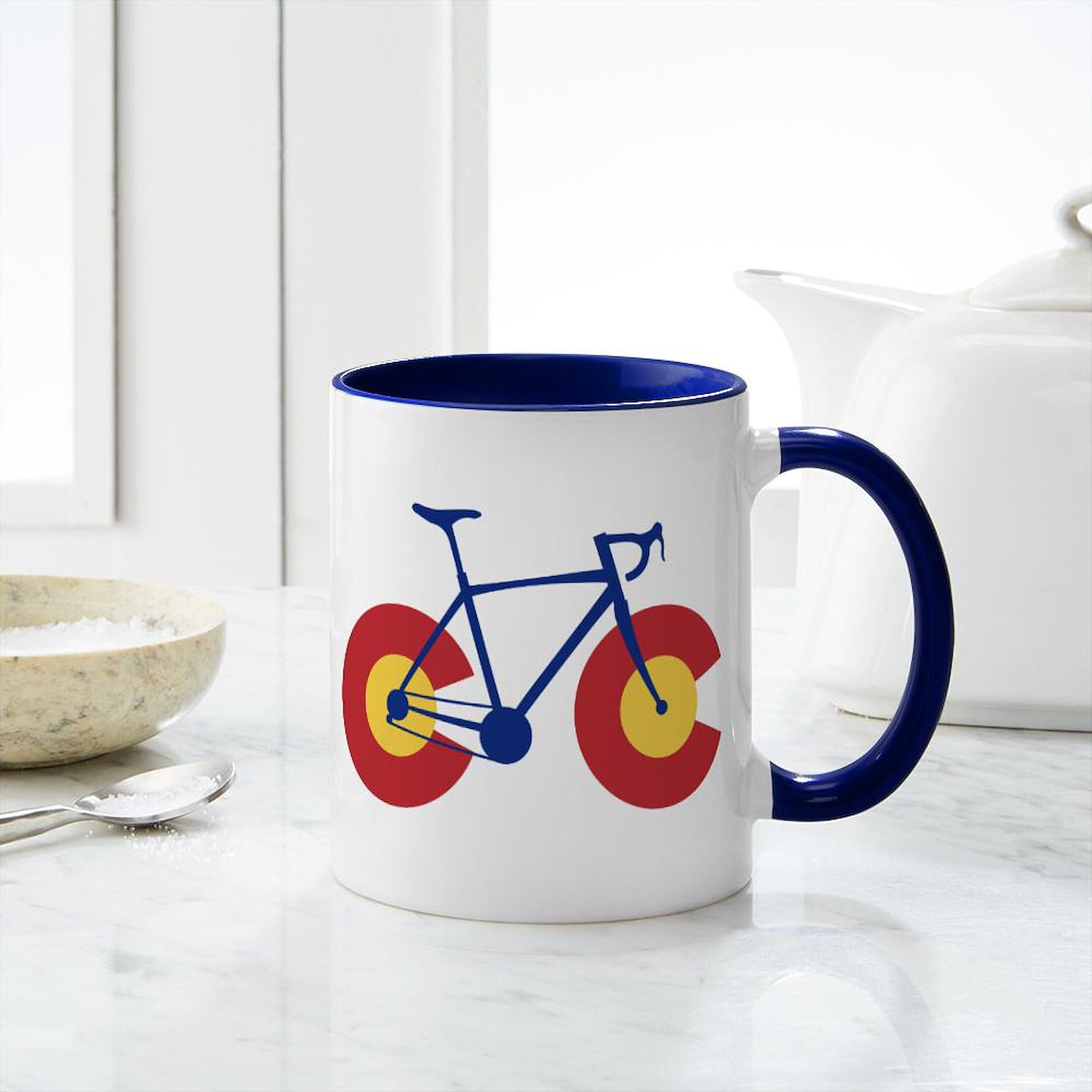 Colorado Flag Bicycle Design 11 oz (325 ml) Ceramic Coffee Mug - Perfect for Home, Office & Outdoor Adventures
