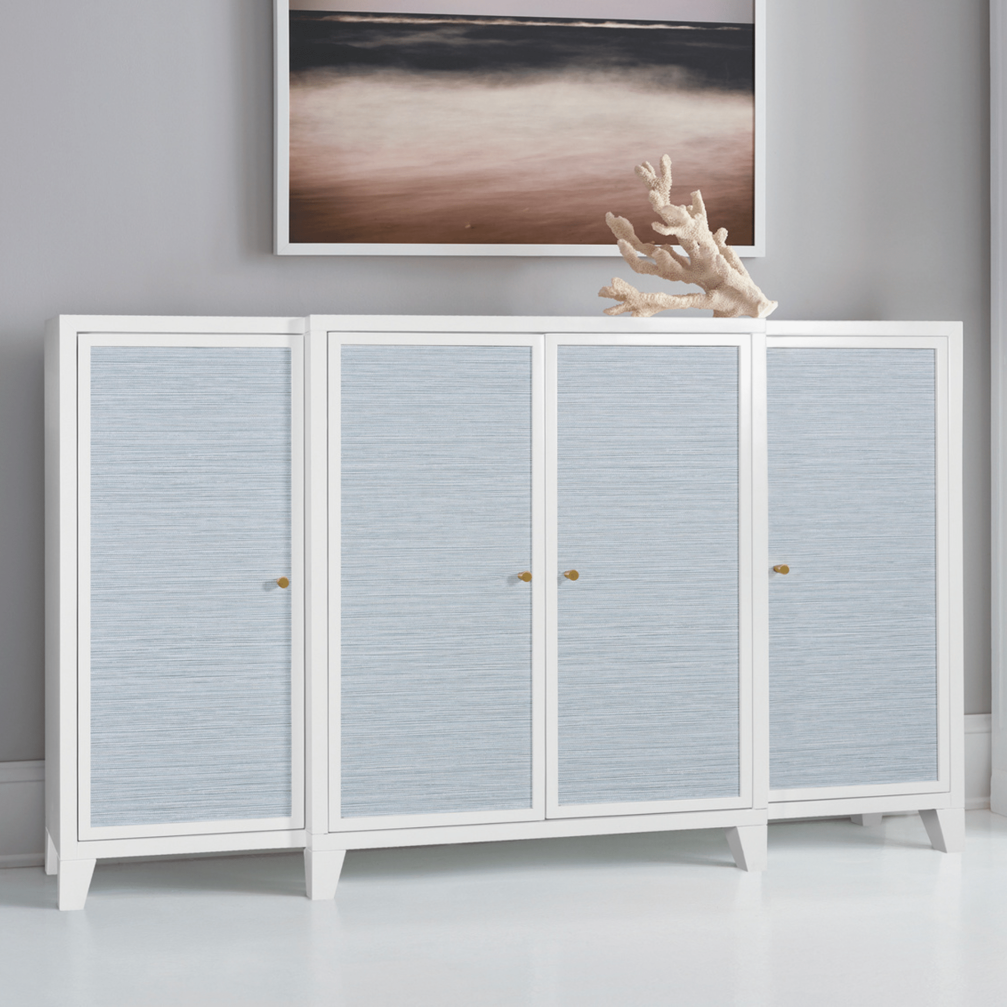 Seabreeze Grasscloth Narrow Sideboard - Modern Coastal Console Table for Entryway, Hallway & Living Room Storage