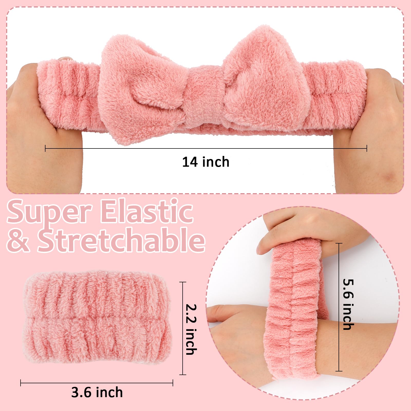 Canitor Spa Headband & Wristband Set - Soft Skincare Headband for Washing Face, Makeup Headband with Absorbent Wrist Towels - Trendy Preppy Teen Girl Gifts (White+Pink) | Perfect for Facial Care, Spa Days & Skincare Routines