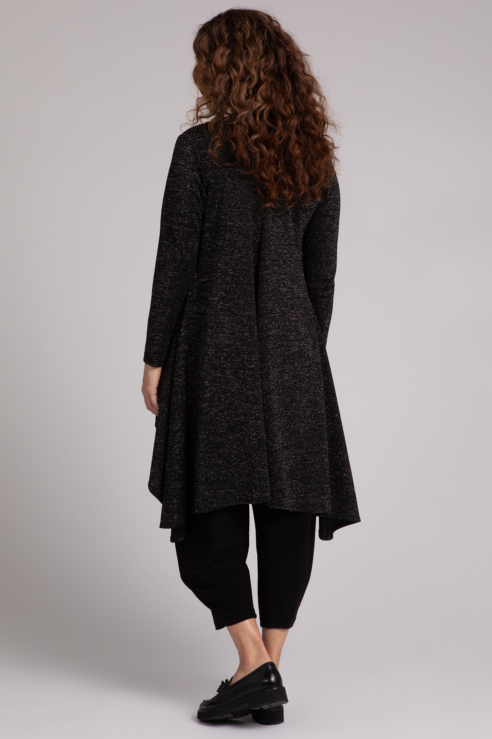 Metallic Pique Flutter Duster Cardigan for Women - Elegant Black Open Front Long Cardigan | Perfect for Layering, Office Wear & Evening Outfits