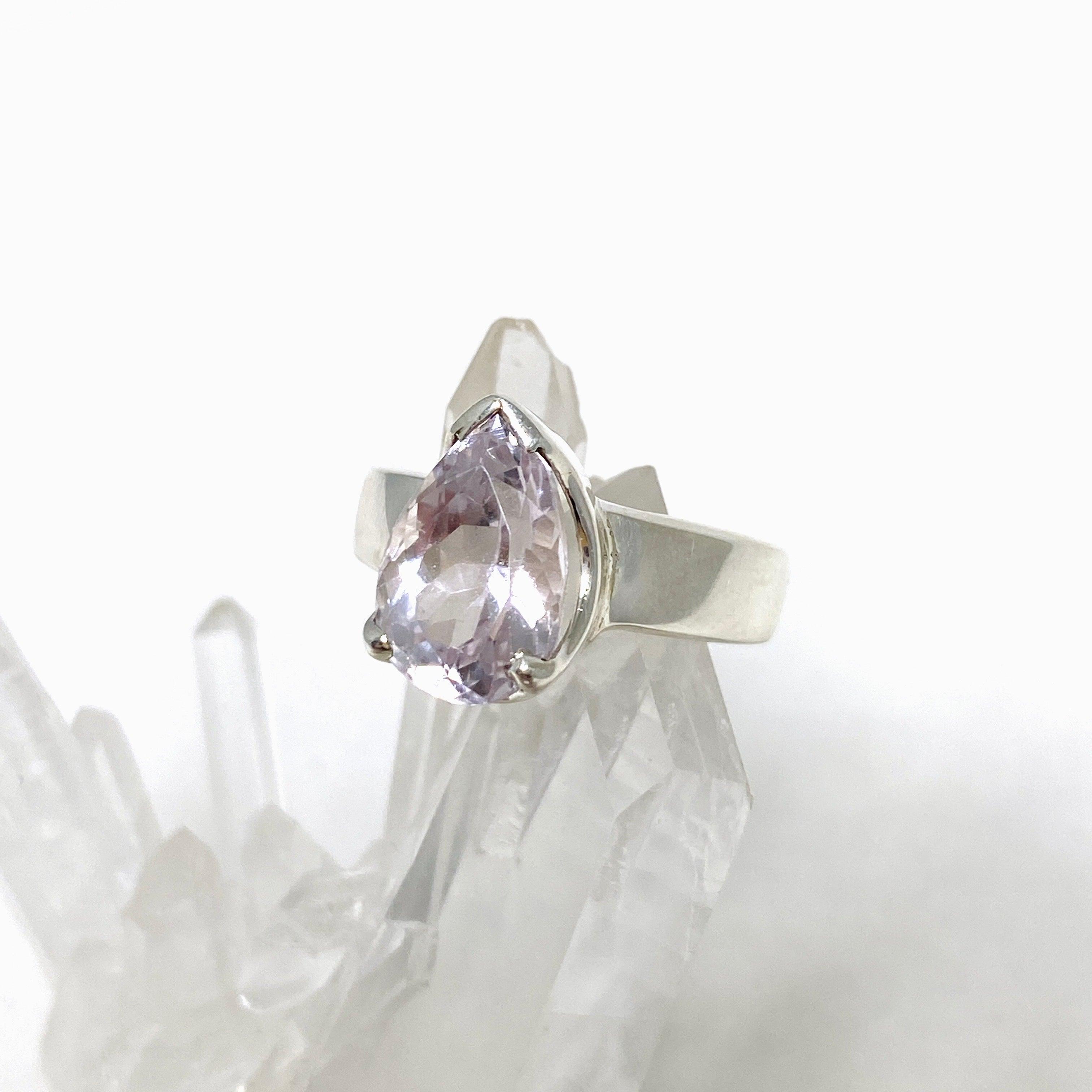 Kunzite Faceted Teardrop Ring Size 7 - Elegant Pink Gemstone Jewelry for Women | Perfect for Weddings, Anniversaries & Special Occasions