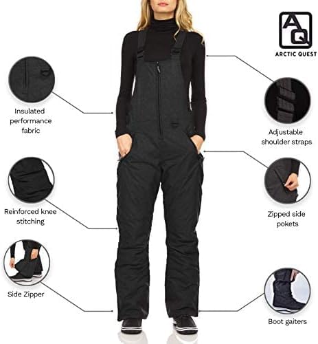 Arctic Quest Women's Insulated Waterproof Snow Bibs - Water Resistant Ski Pants for Snowboarding & Winter Sports | Warm Overalls for Cold Weather Adventures