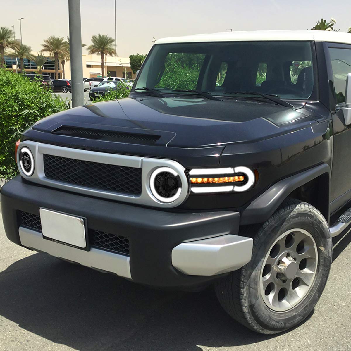 PM PERFORMOTOR Headlight Assembly Compatible with 2007-2014 Toyota FJ Cruiser - LED DRL Sequential Turn Signal Smoked Lens Replacement Headlamps - Perfect for Off-Roading & Night Driving