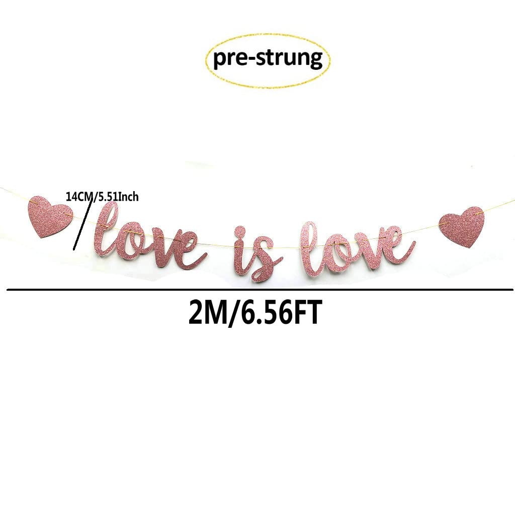 Love is Love Rose Gold Glitter Banner - LGBT Pride Party Decor for Coming Out, Wedding, Engagement & Celebrations - Perfect for Pride Month, Gender Reveals & LGBTQ+ Events (Rose Gold)