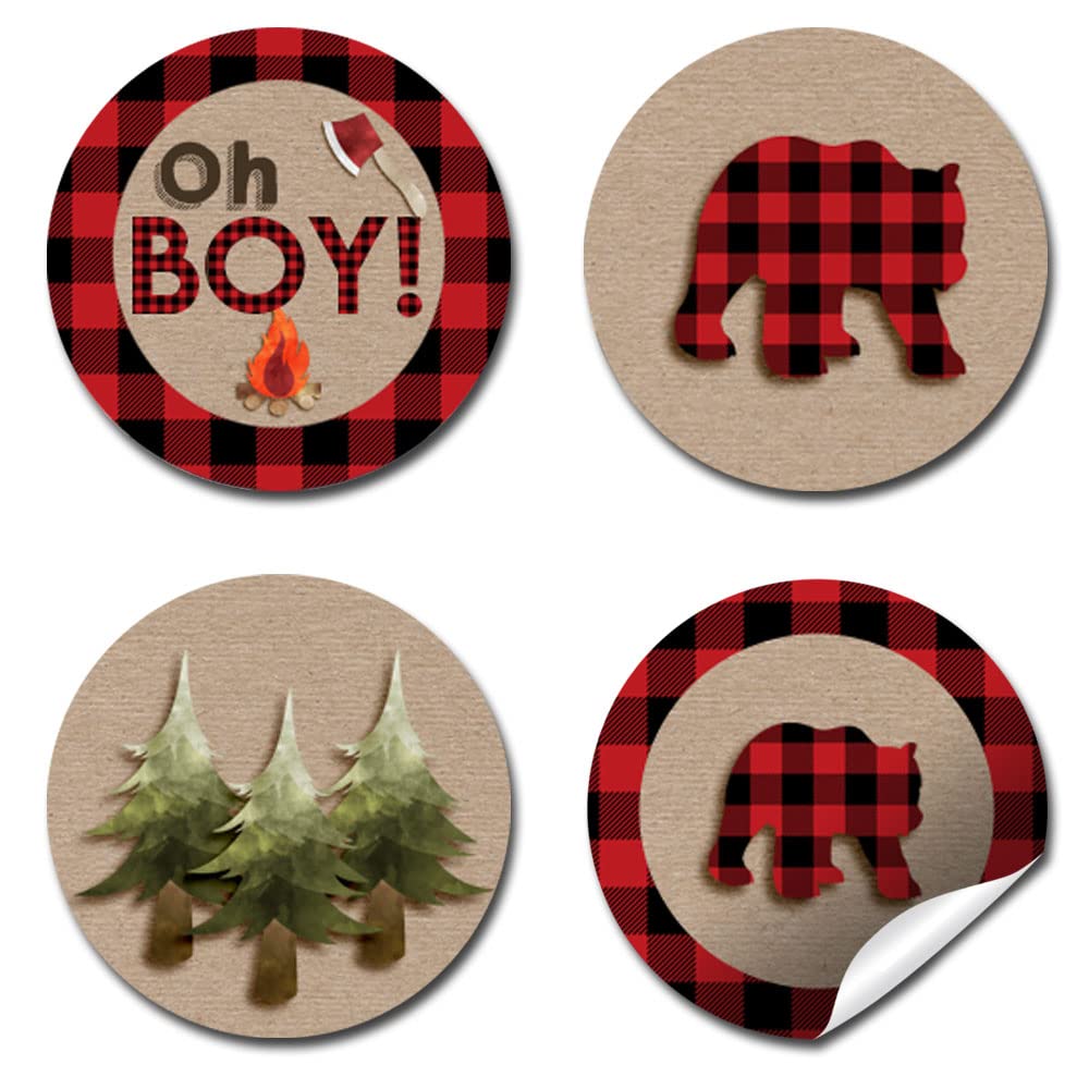 Amanda Creation Red and Black Plaid Lumberjack Baby Shower Stickers - 300 Count 0.75