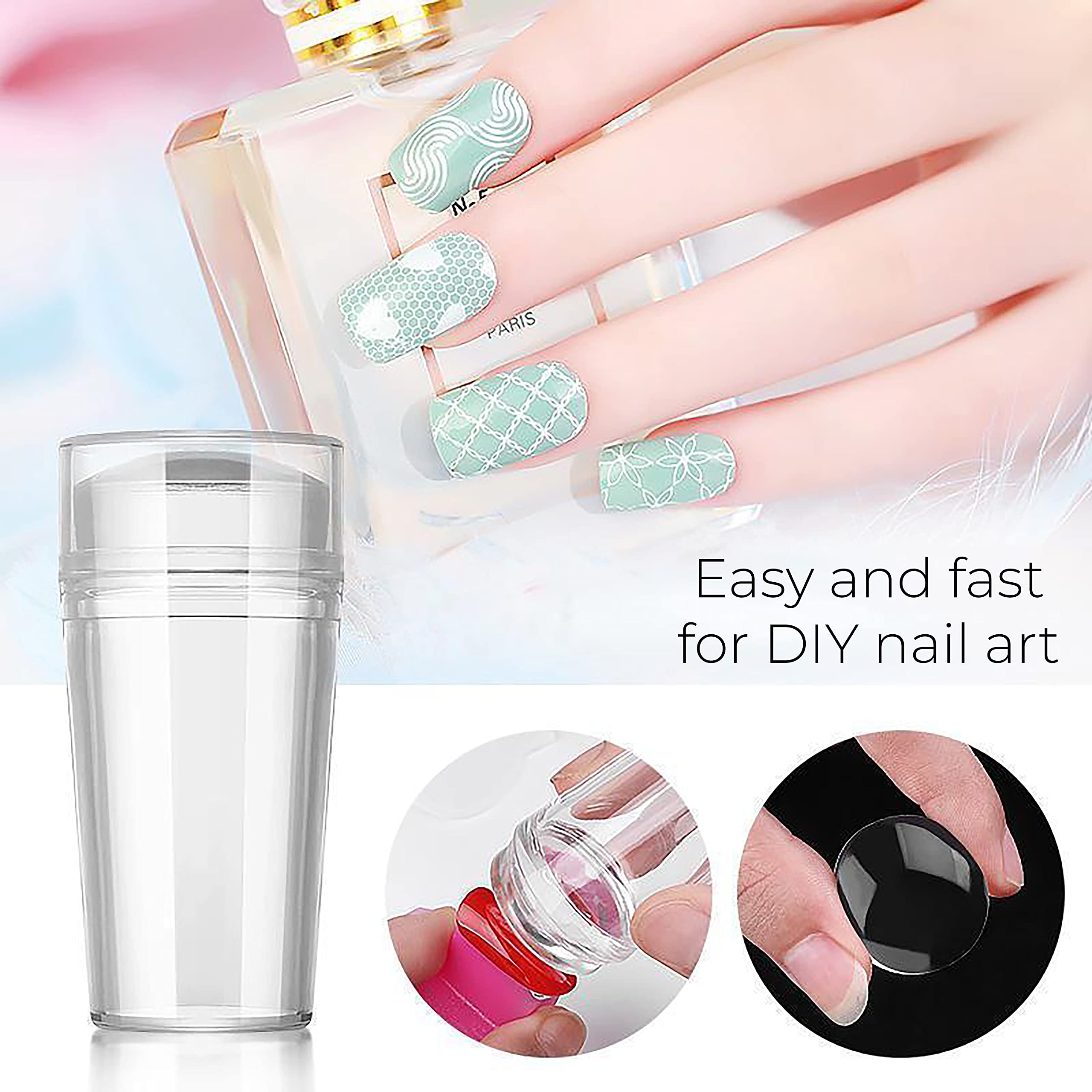 MAPPERZ 100 White Acrylic Nails Kit with 48 Jars Nail Glitter, 1 Nail Glue, 10 Self-Adhesive Nail Tapes, 144 Nail Art Stickers & Nail Stamp - Perfect for DIY Nail Art, Salon Professionals & Home Manicures