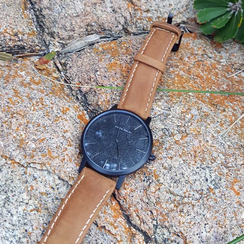 ARIES GOLD URBAN SANTOS Black Stainless Steel Women's Watch with Brown Leather Strap - Fashionable Timepiece for Casual Wear, Office & Special Occasions