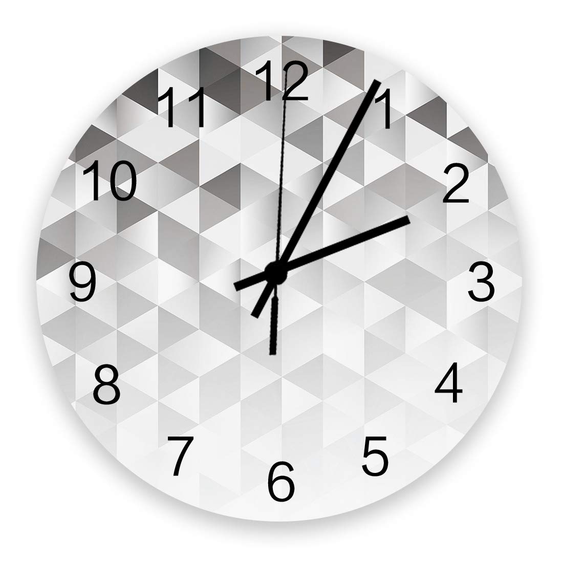 12 Inch Silent Non-Ticking Wall Clock - Battery Operated Modern Round Clock with Silver Geometric Gradient Mosaic Triangle Pixel Design for Home, Bedroom, Living Room - Perfect for Quiet Spaces, Offices & Meditation Rooms