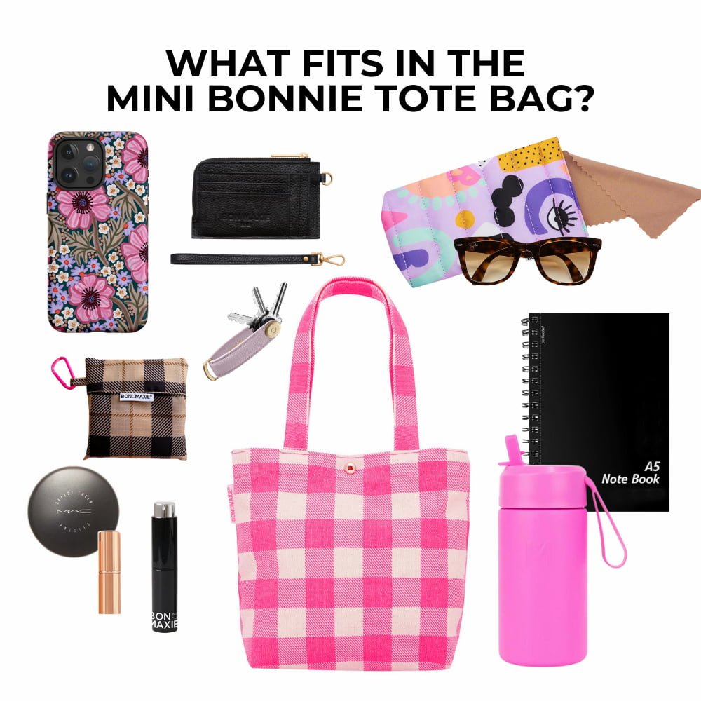 Mini Bonnie Tote Bag - Neon Pink Gingham Checkered Pattern Crossbody Shoulder Bag for Women | Perfect for Beach, Shopping & Daily Use