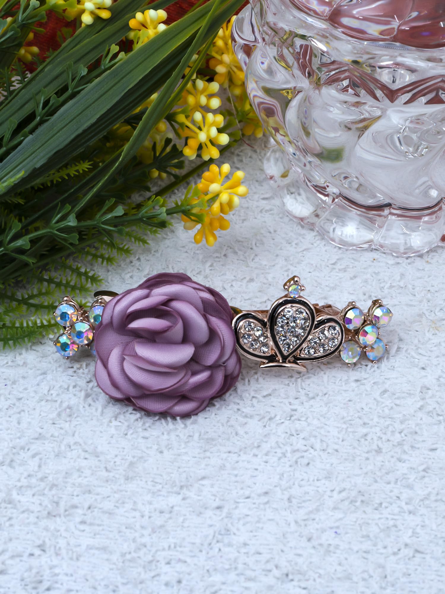 Yellow Floral Hair Clips for Women & Girls - French Barrette Hair Accessories with Chimes (2-Pack) - Perfect for Parties, Weddings & Everyday Style
