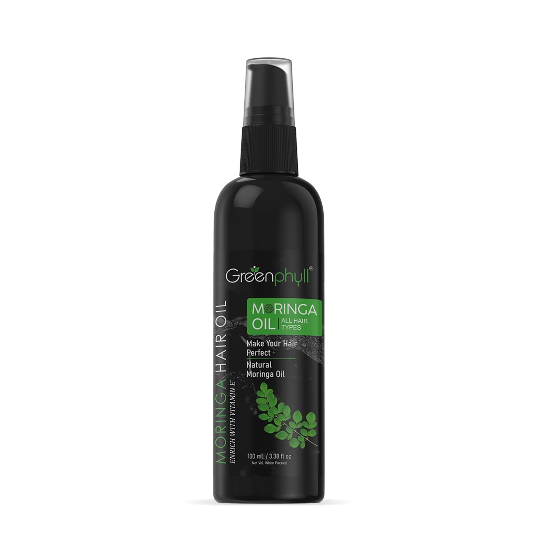 Organic Greenphyll Moringa Hair Oil with Natural Moringa Extract - Promotes Hair Growth & Reduces Hair Fall (100ml) - Perfect for Dry, Damaged Hair & Scalp Nourishment
