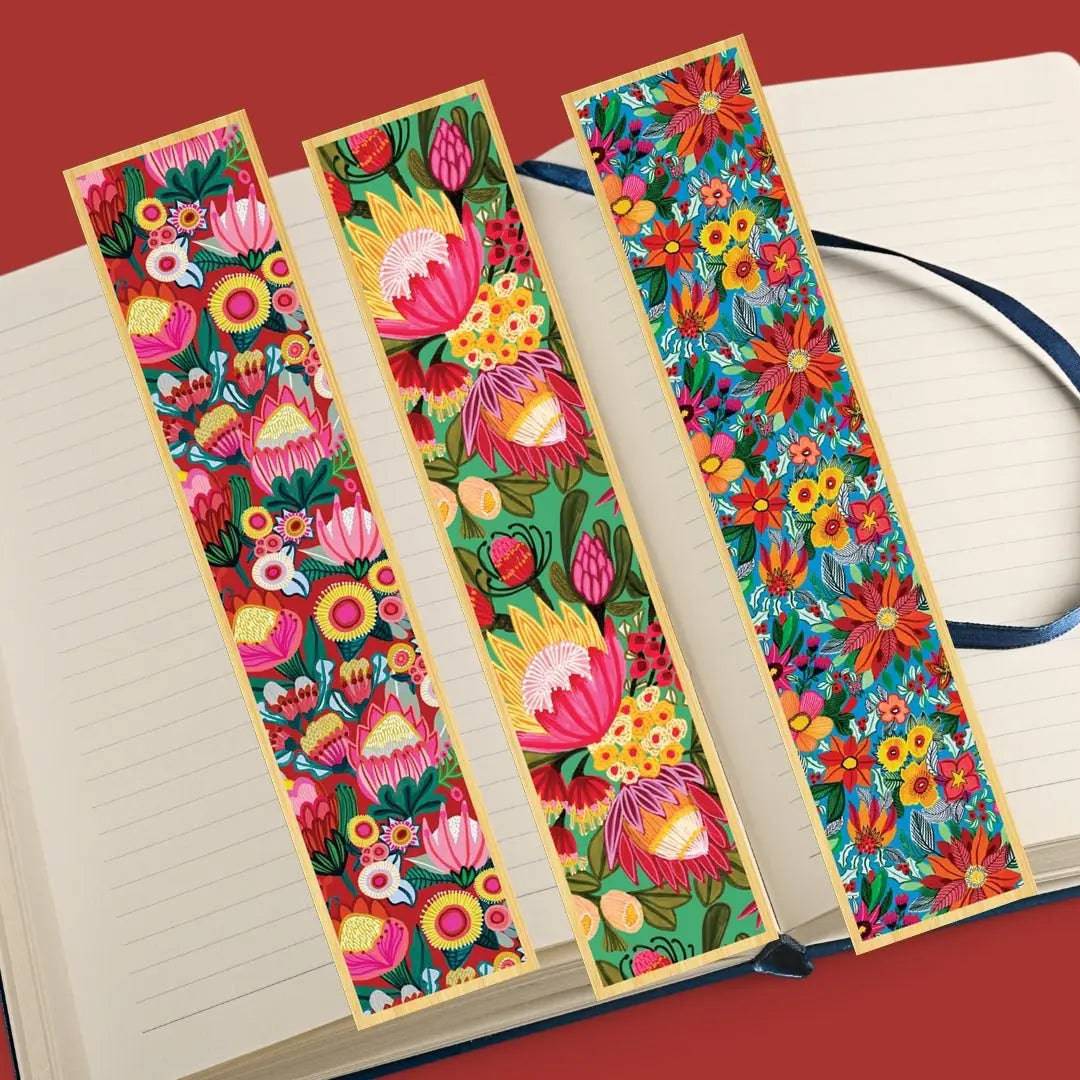 Festive Flowers Australian Wooden Bookmark Set - Handmade Wooden Bookmarks for Books, Gifts, and Reading Accessories - Perfect for Book Lovers, Students, and Teachers