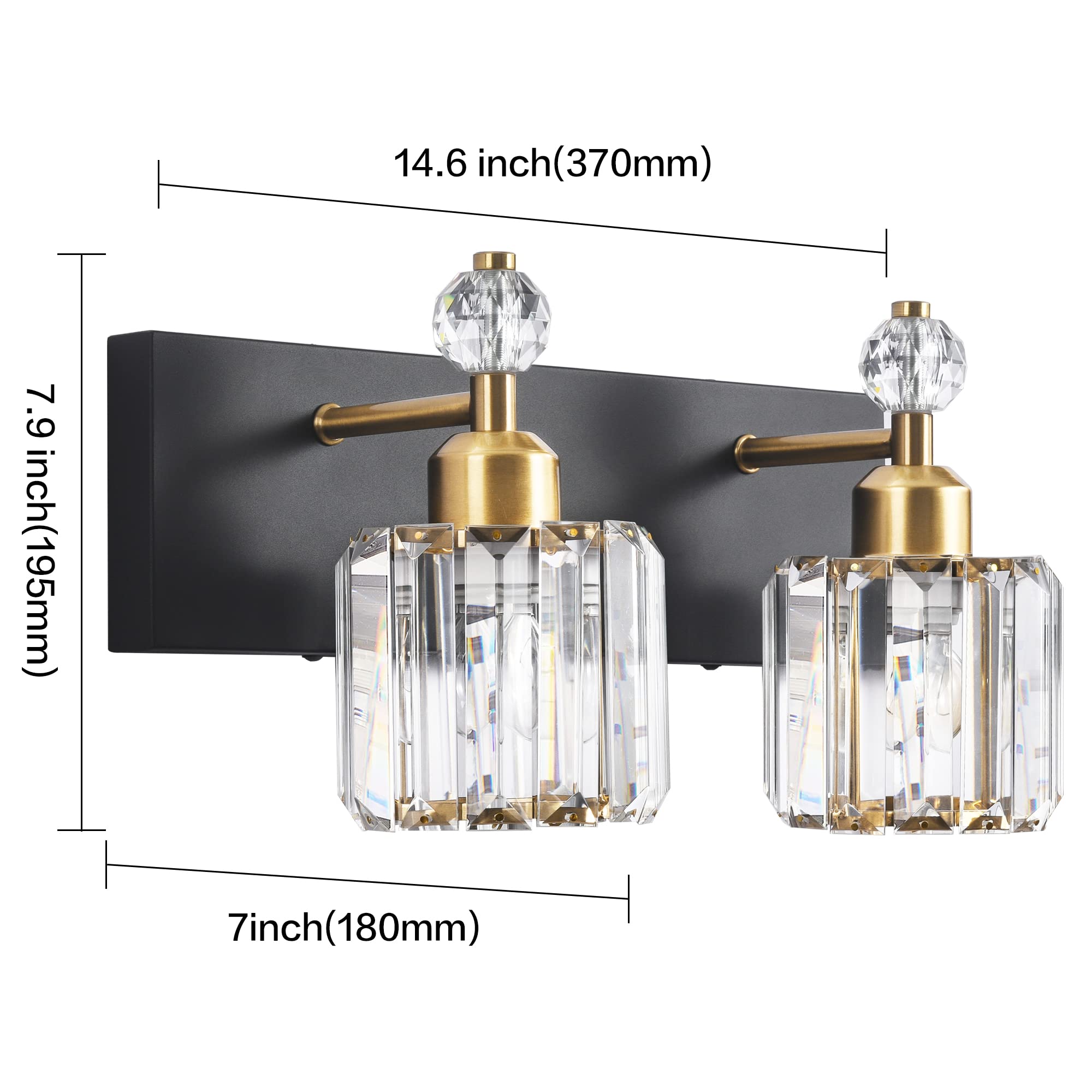 Modern Crystal Black 2-Light Bathroom Vanity Lighting Fixture - Elegant Wall Sconce for Mirror Illumination | Perfect for Bathroom, Powder Room & Dressing Area Makeup Lighting
