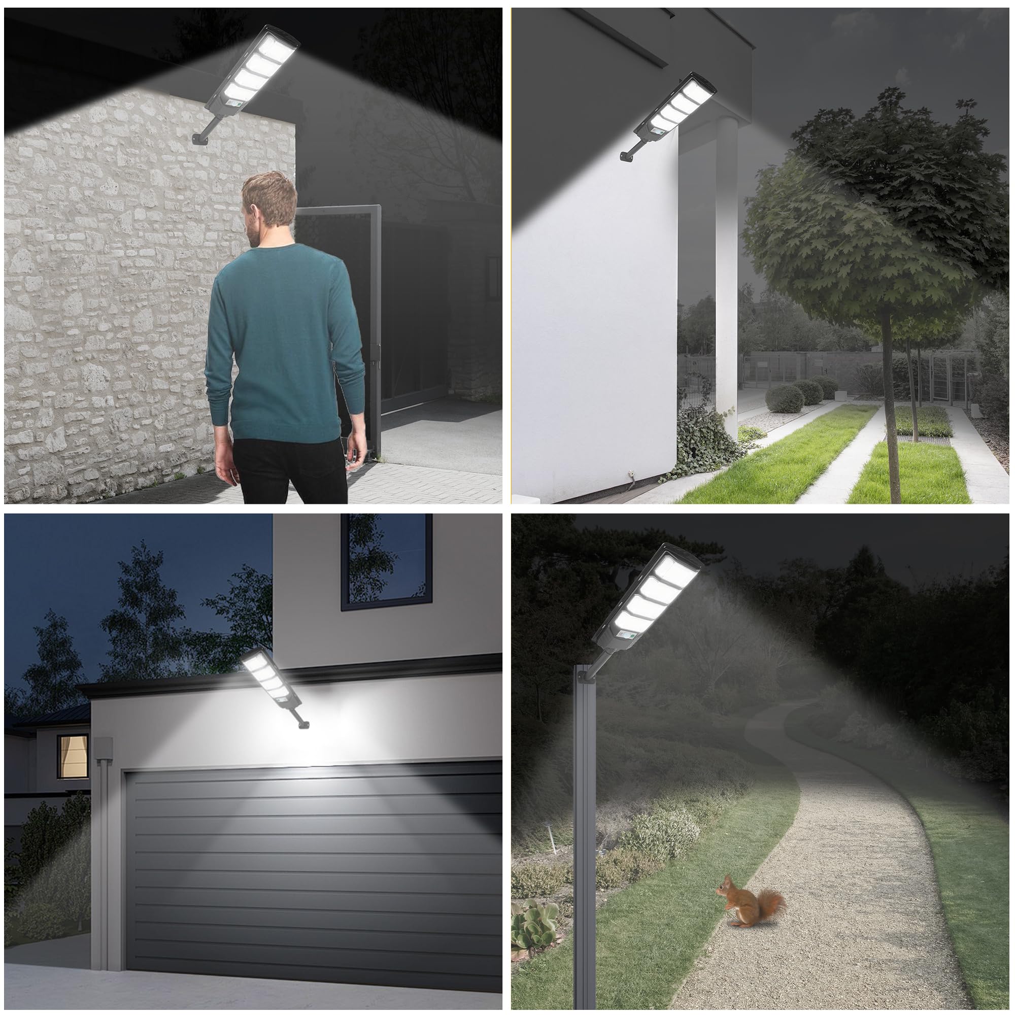 2 Pack Solar Street Lights Outdoor Waterproof IP66 - 8000K White LED Dusk to Dawn Motion Sensor Solar Security Lights with Remote Control for Parking Lot, Garage, Yard, Garden, Pathway | Solar Powered Outdoor Lighting for Home & Commercial Use