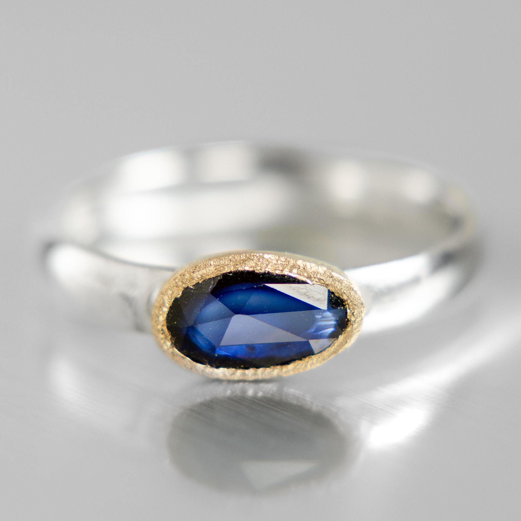 14K Yellow Gold & Sterling Silver Blue Sapphire Aurora Ring - Elegant Jewelry for Women, Perfect for Engagement, Wedding & Anniversary Gifts