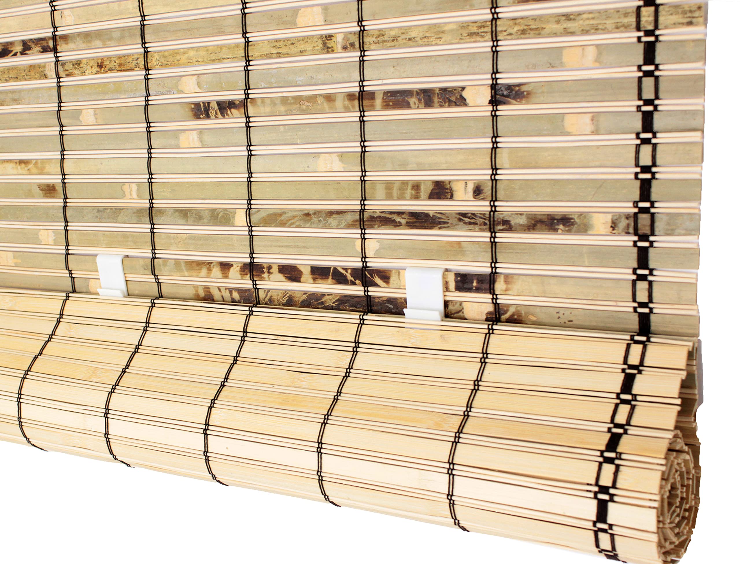 Natural Bamboo Slat Tortoise Shell Cordless Roll Up Window Blind - 84