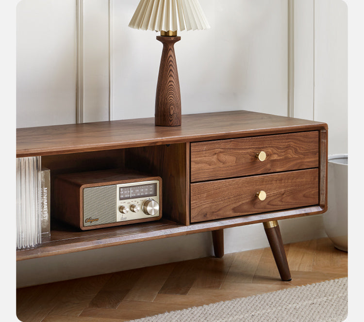 Premium Black Walnut Solid Wood TV Stand - Modern Entertainment Center for Living Room, Bedroom & Home Theater