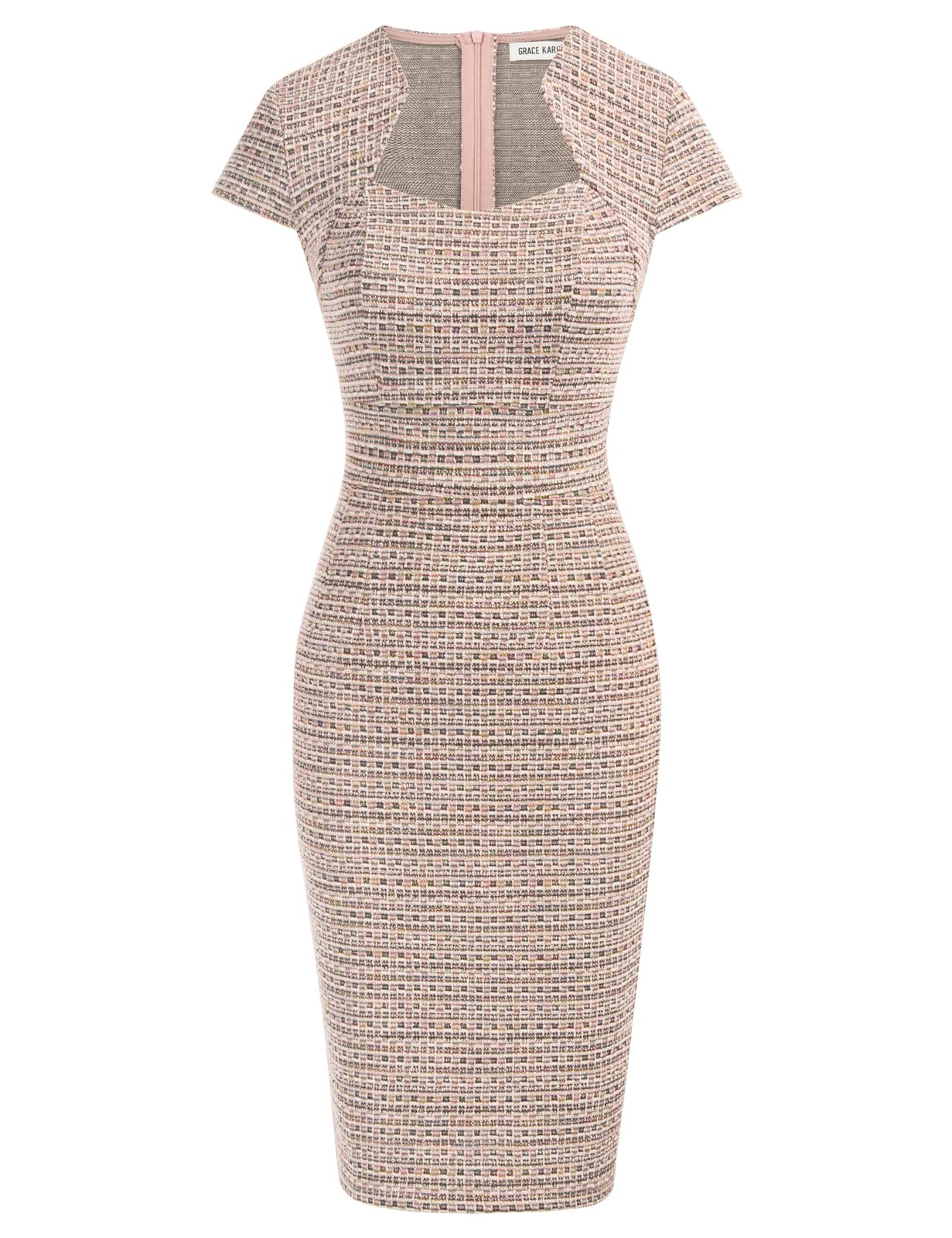 Grace Karin Women's Elegant Tweed Pencil Dress with Cap Sleeves - Office Work Dress for Business, Cocktail Parties & Professional Events