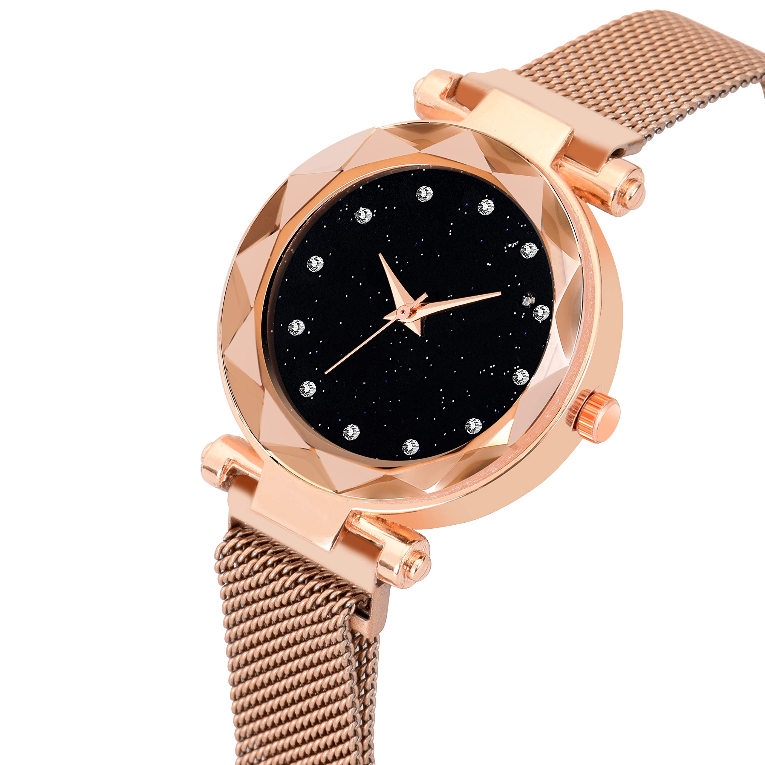 Luxury Mesh Magnet Buckle Starry Sky Quartz Watch for Women - Rose Gold Analog Ladies Watch with Mysterious Design - Perfect for Daily Wear, Office, Parties & Special Occasions