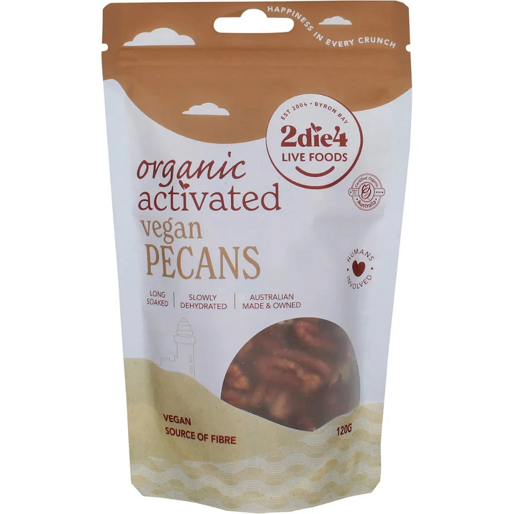 Organic Activated Pecans by 2DIE4 LIVE FOODS - Vegan, Raw, Keto-Friendly (120g) - Perfect for Snacking, Baking & Healthy Recipes