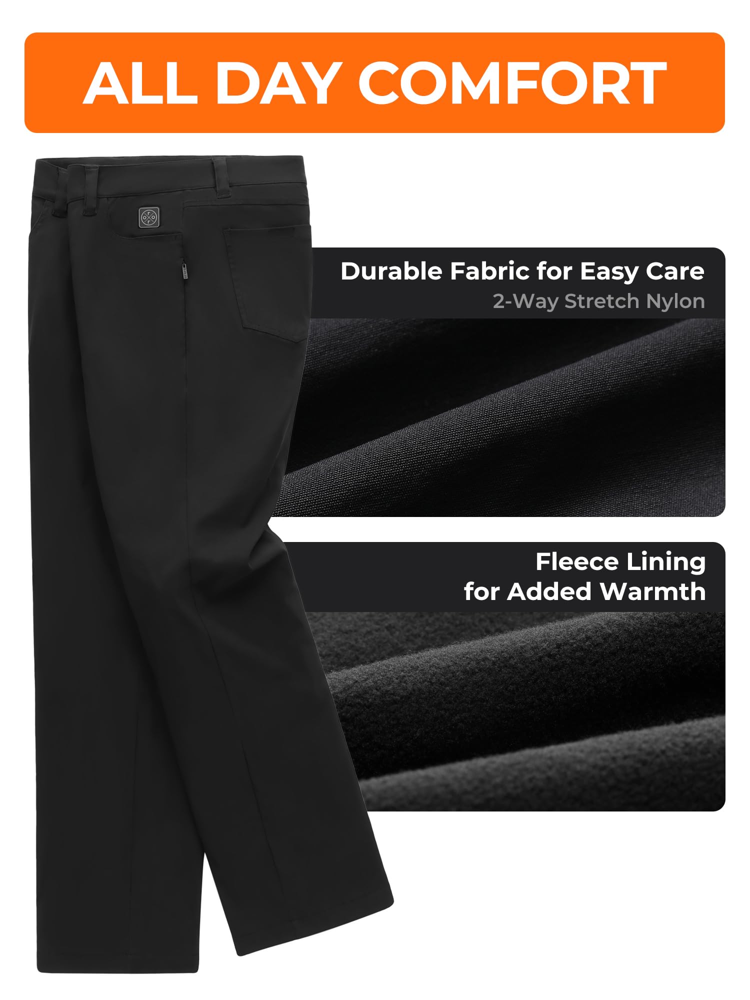 ORORO Men's Heated Fleece Lined Winter Pants with Battery Pack - USB Rechargeable Thermal Underwear for Outdoor Work, Skiing & Cold Weather (Charger Sold Separately)