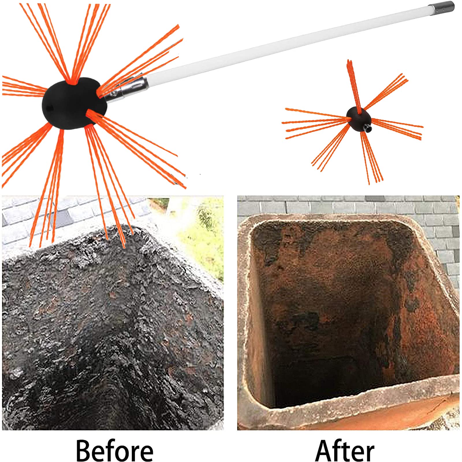 YUEWO 20-39ft Fireplace Chimney Cleaning Brush Kit - Heavy Duty Nylon Flexible Rods & Brush Head - Dryer Vent Cleaner - Perfect for Fireplace, Wood Stove & HVAC Duct Maintenance