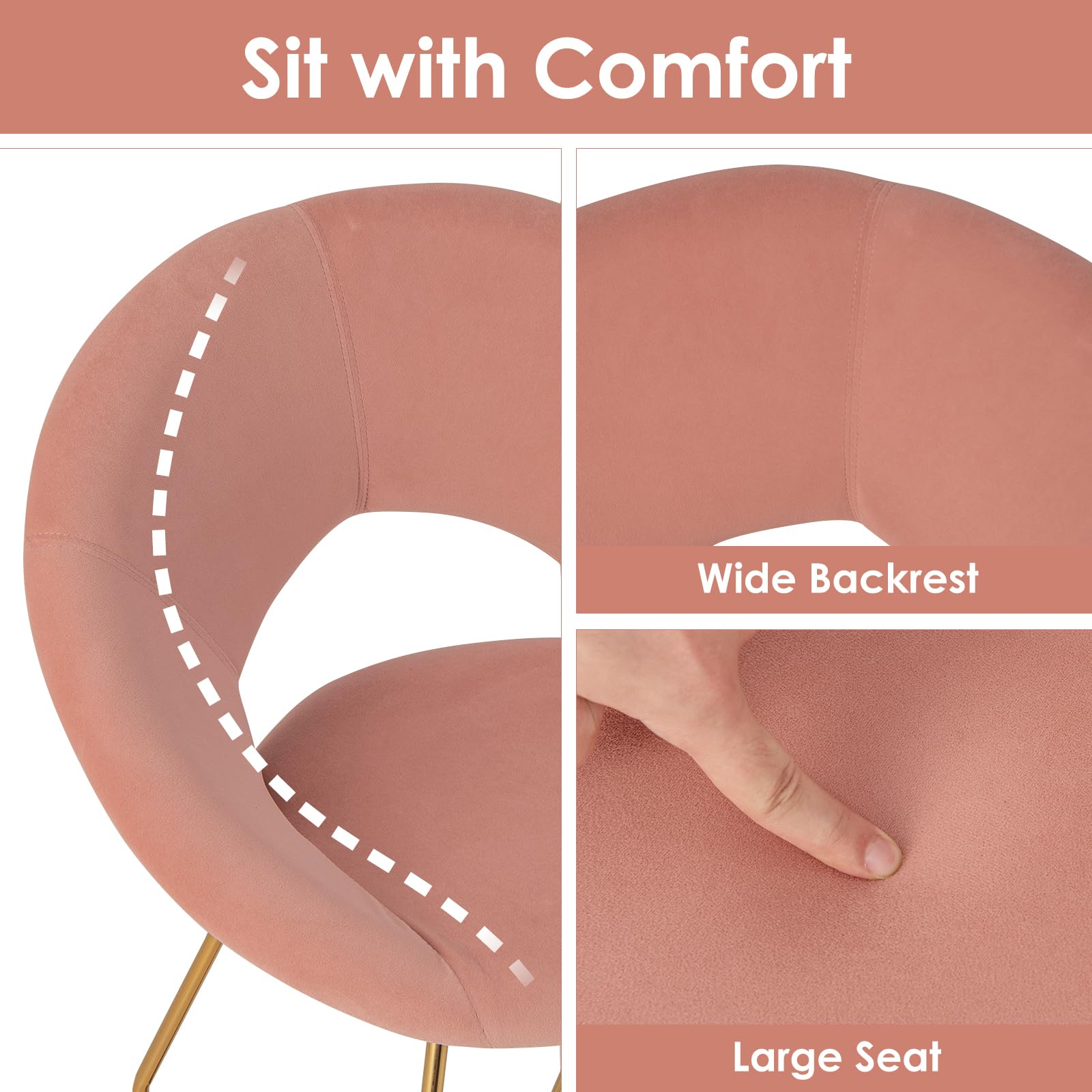 Giantex Velvet Accent Chair Set of 2 - 300 Lbs Capacity Upholstered Vanity Makeup Chairs, Modern Dining & Desk Chairs for Bedroom & Living Room, Coral Pink - Perfect for Home Office, Dressing Room & Lounge Areas