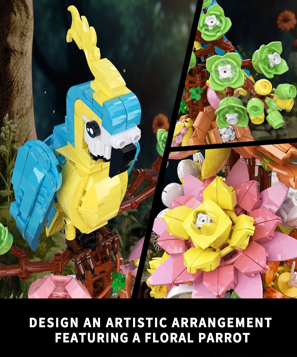 1162pcs Flowers and Parrot Building Blocks Set - Compatible with Lego Botanical Collection, Cute Bird & Succulent Plants - Perfect Gift for Valentine's Day, Mother's Day & Anniversary - Creative Home Decor & Relaxing DIY Project