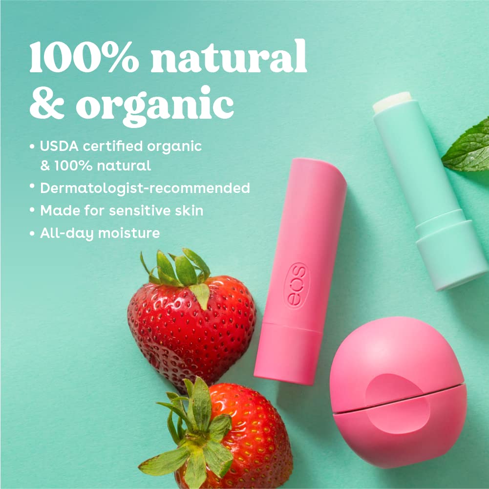 EOS 100% Natural & Organic Lip Balm - Sweet Mint, Dermatologist Recommended for Sensitive Skin, All-Day Moisture & Hydration, 0.25 oz | Perfect for Dry Lips, Winter Care, Daily Lip Protection & On-The-Go Use