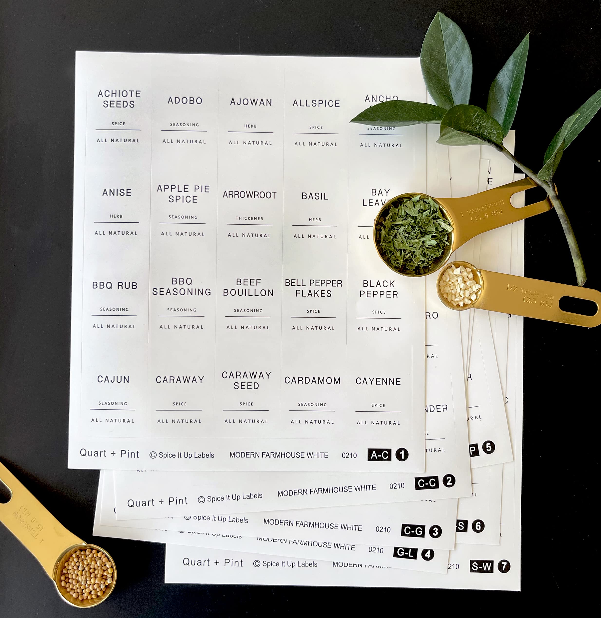 140 Glossy Spice Jar Labels - Quart & Pint Sizes - Minimalist White Stickers with Black Text - Waterproof & Durable - Perfect for Organizing Jars, Bottles, Containers & Bins - Ideal for Kitchen Pantry Storage & Spice Rack Organization - Great for Home, Restaurant & Catering Use