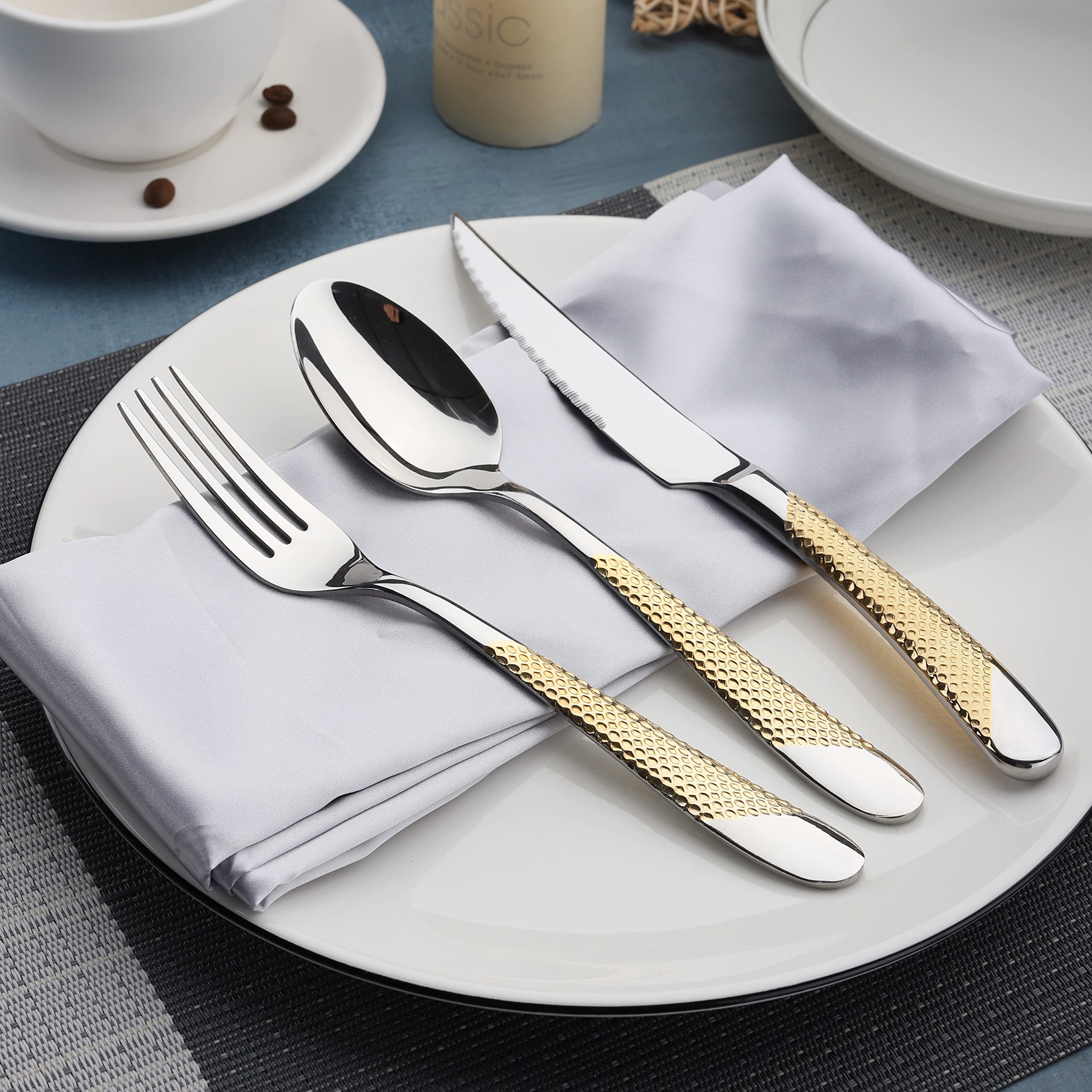 20-Piece Stainless Steel Flatware Set - Gold Silverware Cutlery Set Service for 4 - Includes Knives, Spoons & Forks - Elegant Kitchen Tableware for Home, Restaurant & Dinner Parties - Durable & Dishwasher Safe Utensils for Everyday Use & Special Occasions