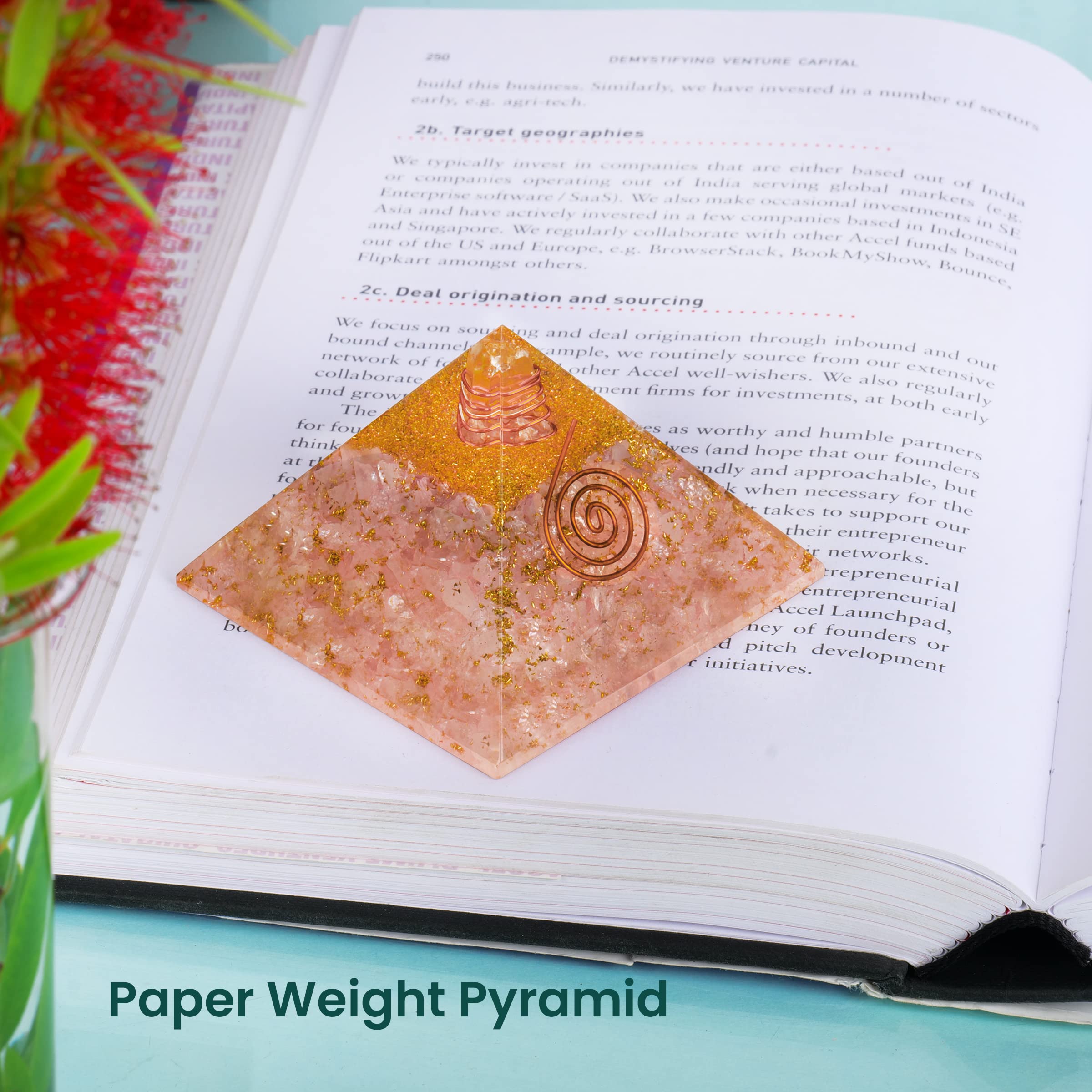 Rose Quartz Crystal Pyramid - Healing Energy Stone for Desk Decor, Feng Shui Gift & Paperweight | Perfect for Meditation, Office & Home Décor