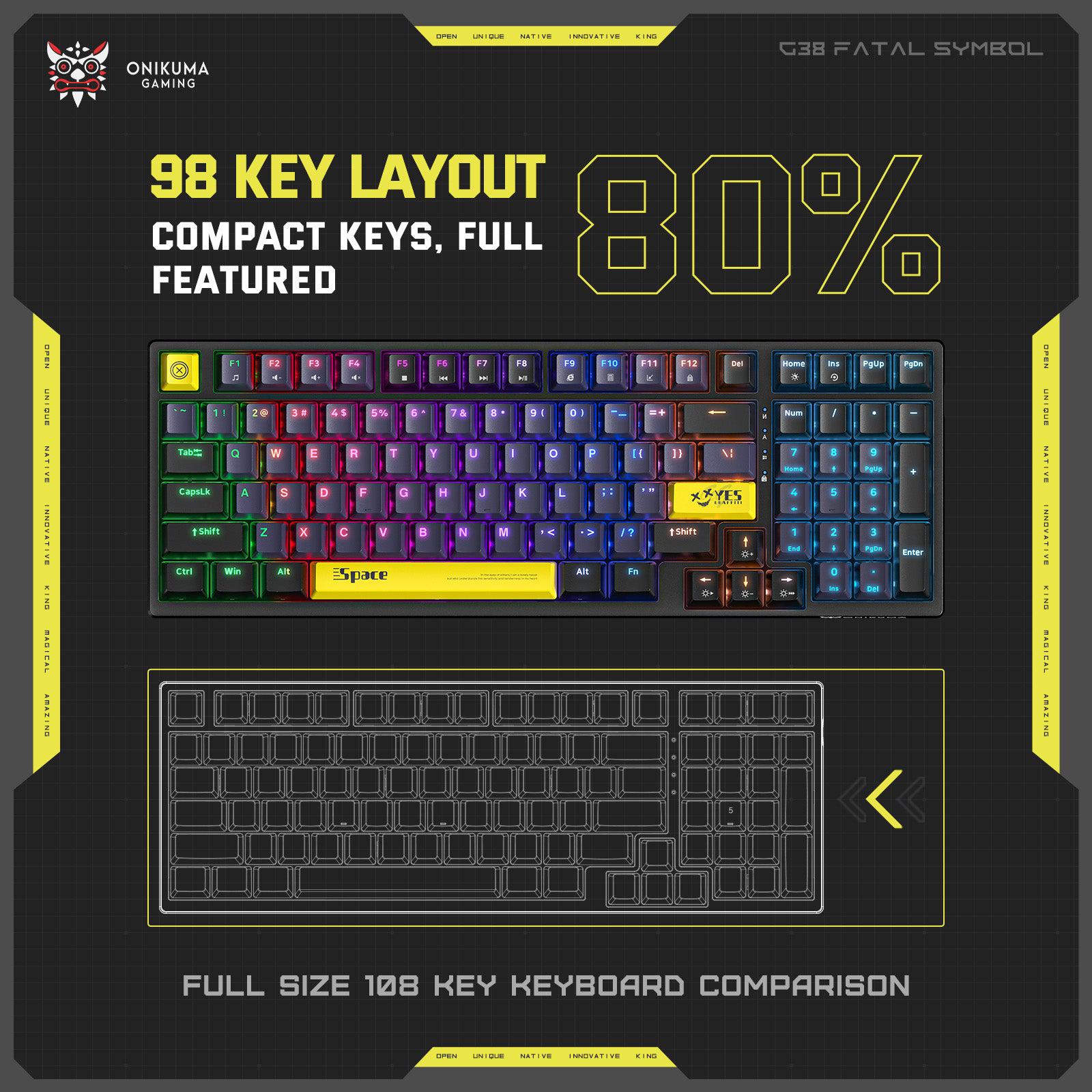 ONIKUMA G38 RGB Wired Mechanical Gaming Keyboard - 98 Keys with Customizable Backlight for PC & Laptop - Perfect for Esports, Office Work & Late-Night Gaming Sessions