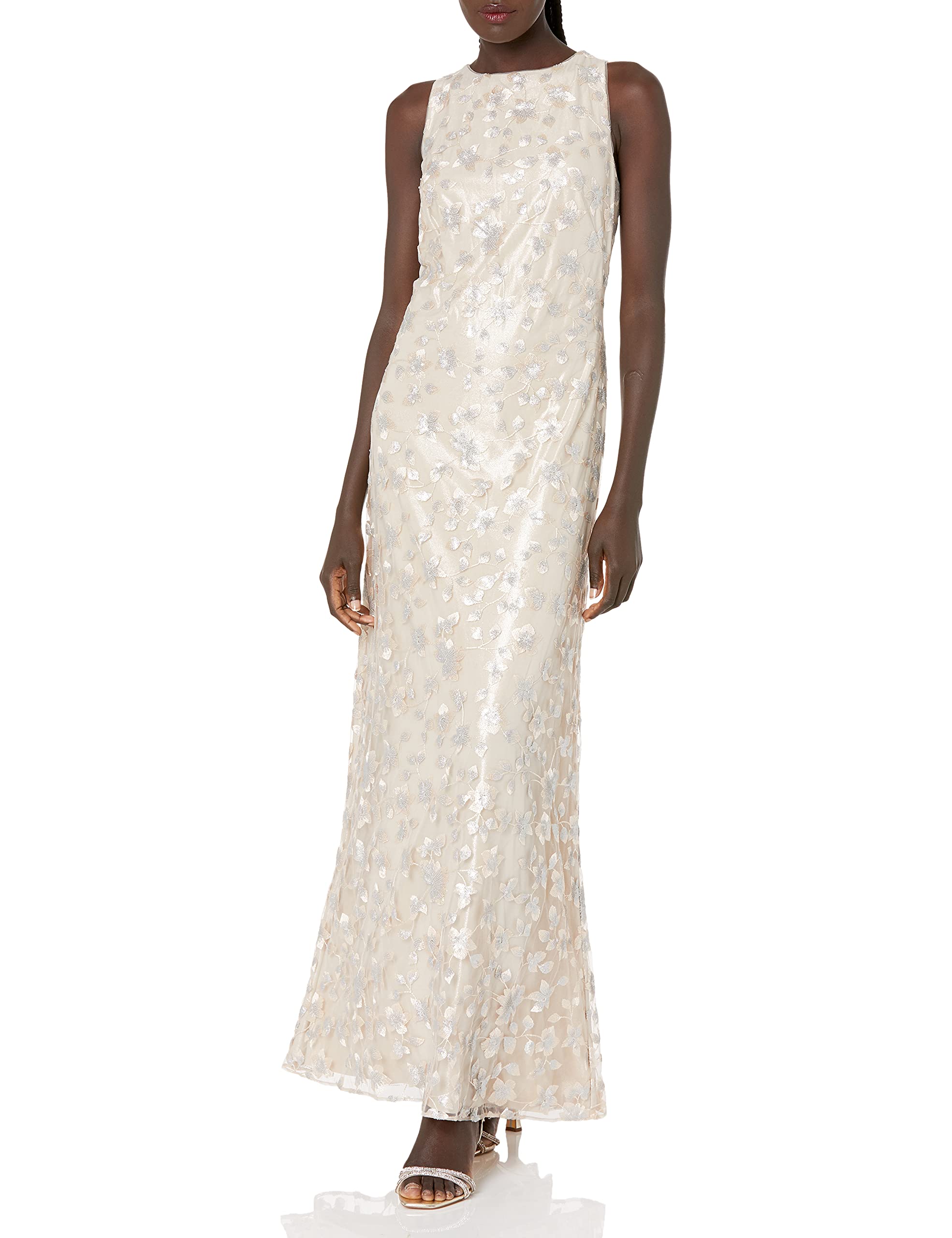 Dress the Population Women's Embellished Plunging V-Neck Sleeveless Floral Long Evening Gown - Perfect for Prom, Wedding Guest & Formal Events