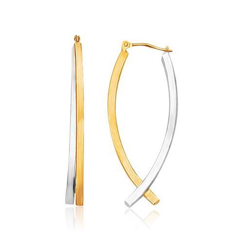 14k Two Tone Gold Double Row Fancy Drop Earrings for Women - Elegant Dangle Earrings for Party, Wedding & Special Occasions