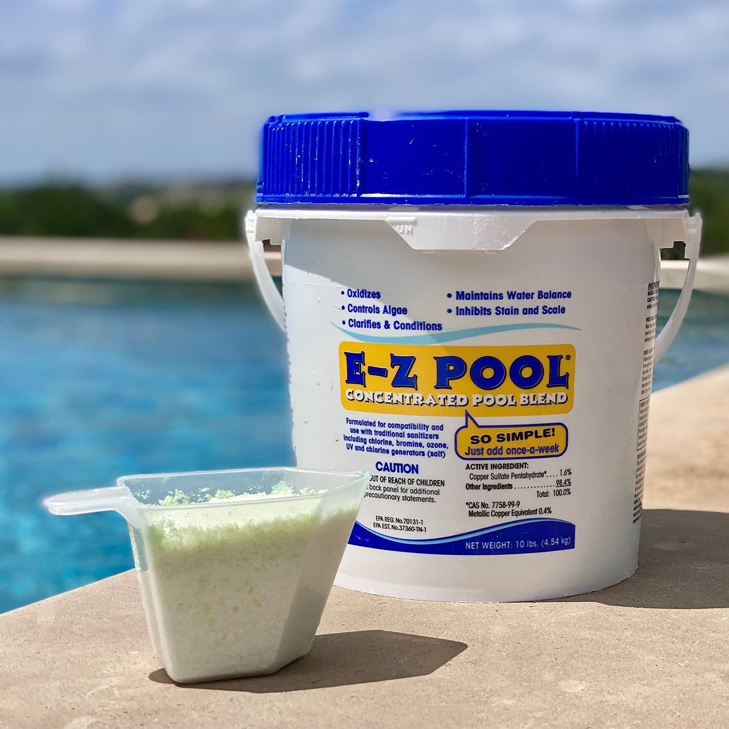 E-Z Pool Concentrated All-in-1 Pool Maintenance Formula - 20 lbs Weekly Treatment with Stable Oxidizer, Algaecide, Clarifier, Scale Inhibitor & Water Balancers (Includes NOIS Tissue Pack) | Perfect for Weekly Pool Cleaning, Water Clarification & Algae Prevention in Residential & Commercial Pools