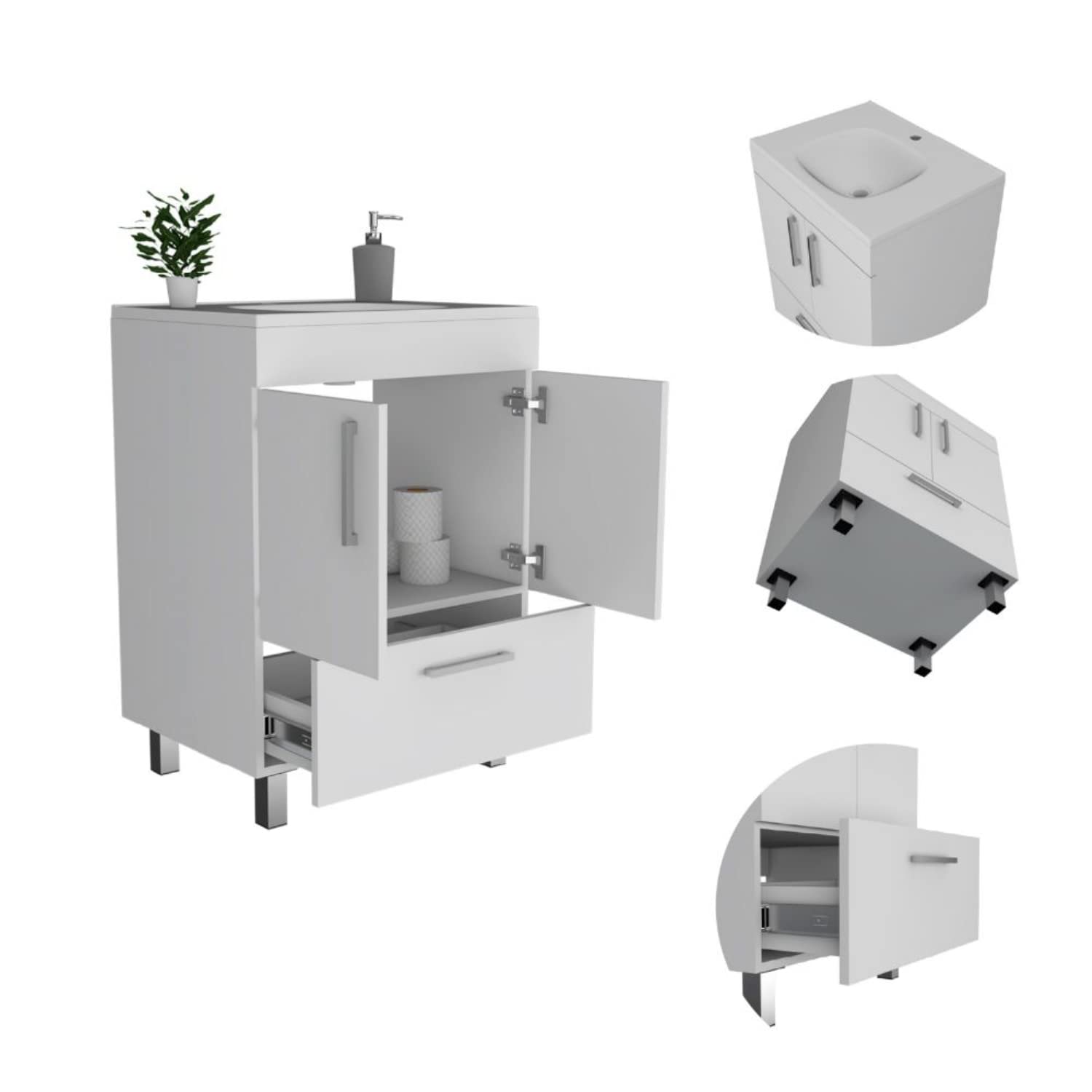 Modern White Single Bathroom Vanity with 1 Drawer & Double Door Cabinet - Perfect for Small Bathrooms, Powder Rooms & Apartment Remodels