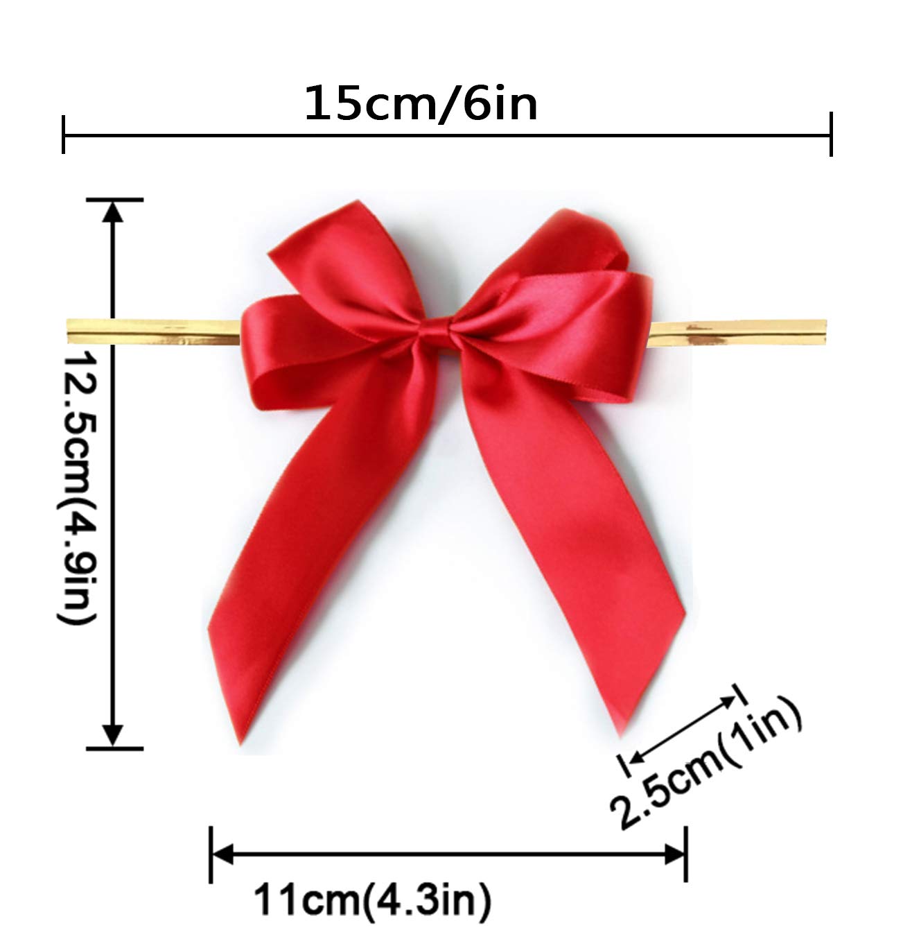 50 Pack Red Twist Tie Bows for Bakery, Candy & Lollipop Packaging - Decorative Cellophane Bag Closures for Parties, Gifts & Wedding Favors