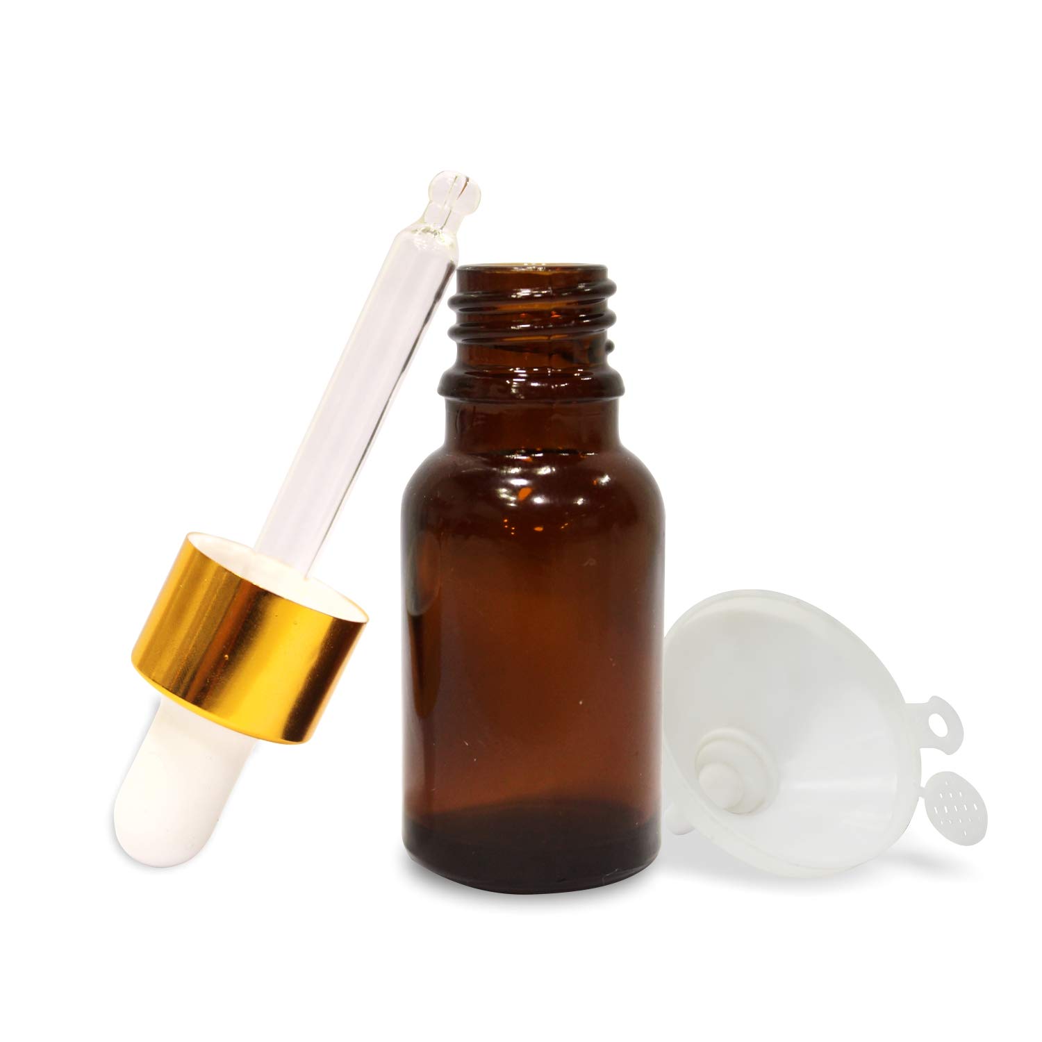 Premium Glass Amber Bottles with Golden Dropper & Funnel - 3 Pack (0.33 oz Each) - Essential Oil Bottles, DIY Skincare Containers, Travel-Sized Liquid Storage for Aromatherapy & Beauty Products