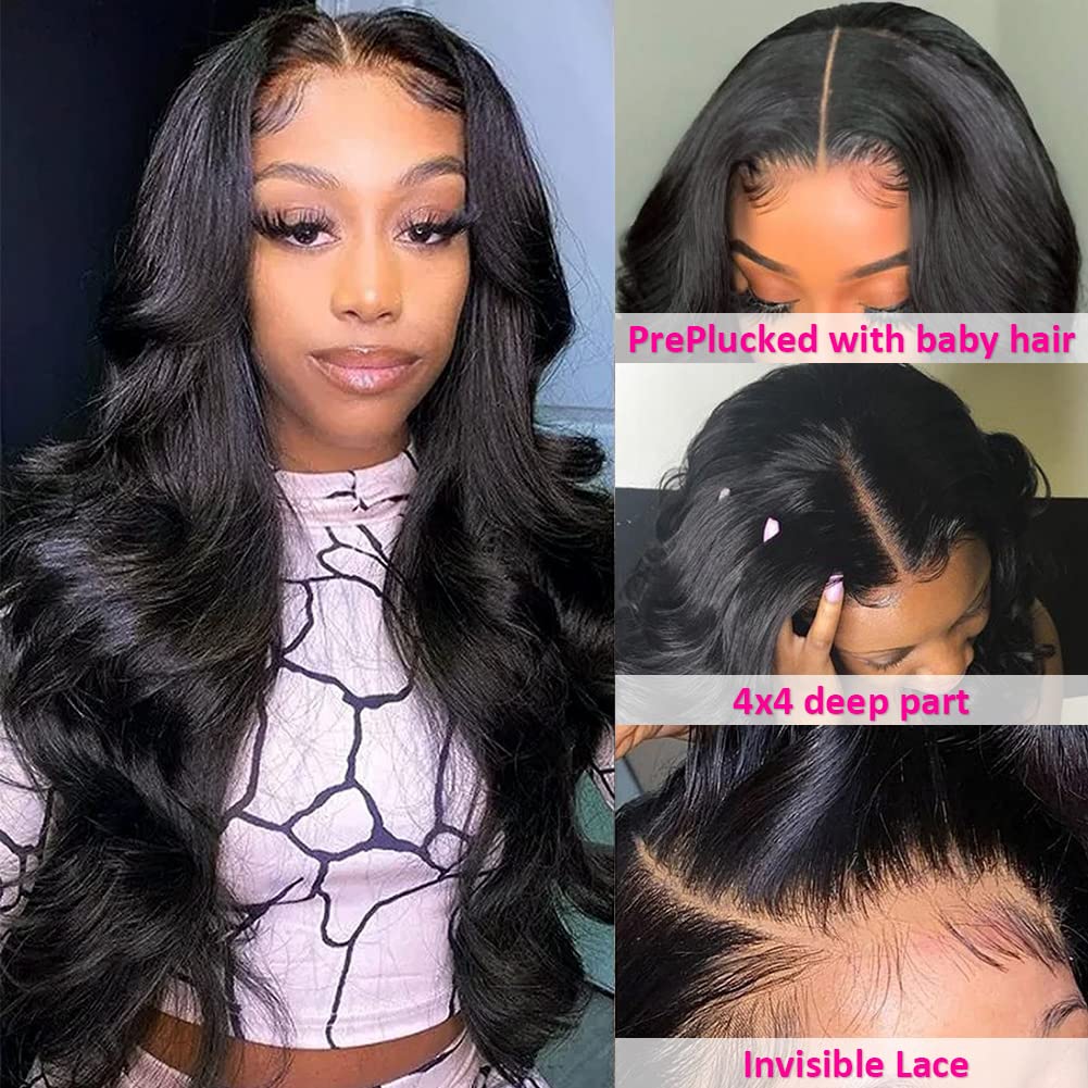 Natural Black Human Hair Wigs for Women - 26 Inch Hedy Lace Front Wig with Body Wave, Pre-Plucked Baby Hair, 220% Density & 4x4 Lace Closure | Glueless Lace Wig for African American Women - Perfect for Daily Wear, Parties & Special Occasions