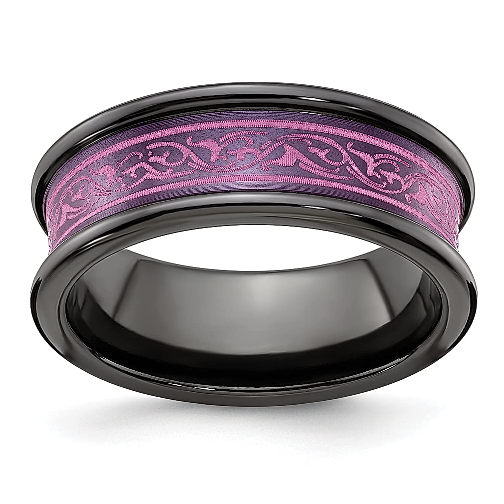 Black Titanium Pink Anodized Laser Pattern 8mm Concave Wedding Band for Women - Edward Mirell Fashion Jewelry Ring - Elegant Gift for Her - Perfect for Anniversaries, Engagements & Special Occasions