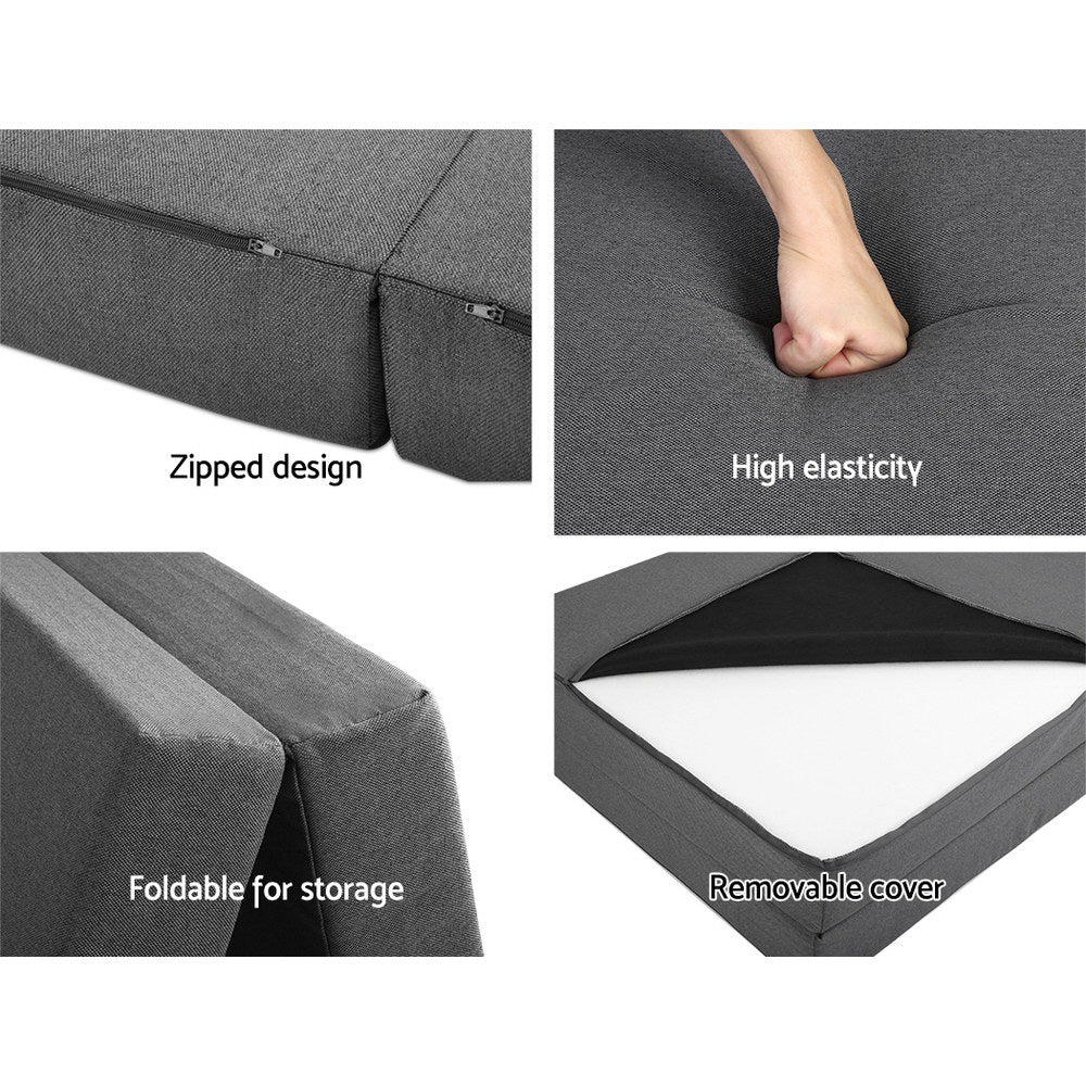 Double Size Folding Foam Mattress - Portable Bed Mat for Camping & Guest Room - Dark Grey Memory Foam Mattress Topper for Travel, Home & Temporary Sleeping Solutions