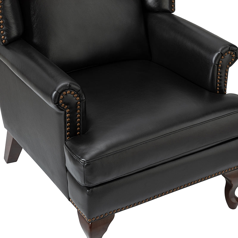 Premium Wilhelm Genuine Leather Armchair - Handcrafted Brown Leather Lounge Chair with Solid Wood Frame - Perfect for Living Room, Office & Study Spaces