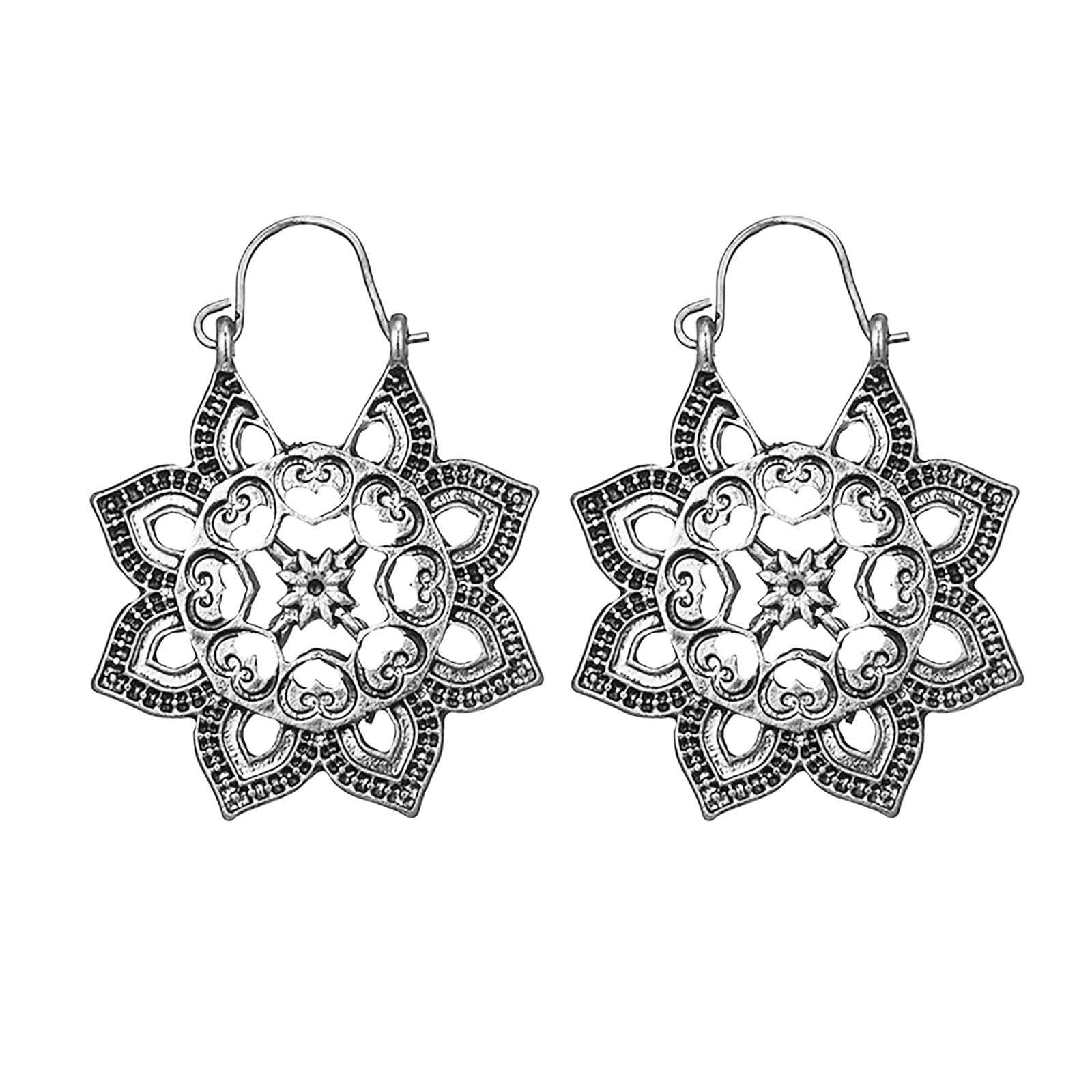 Retro Geometric Semicircle Dangle Earrings for Women - Carved Gold & Silver Flower Fan Shaped Elegant Jewelry (One Size) | Perfect for Parties, Weddings & Evening Events